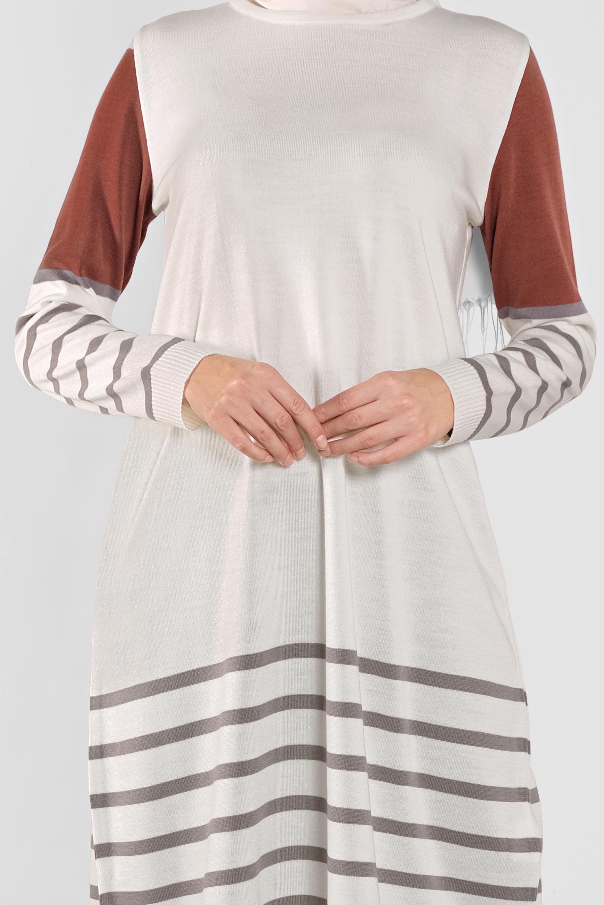 Tesettür giyim BEJ ÇİZGİLİ TRİKO TUNİK 41077 