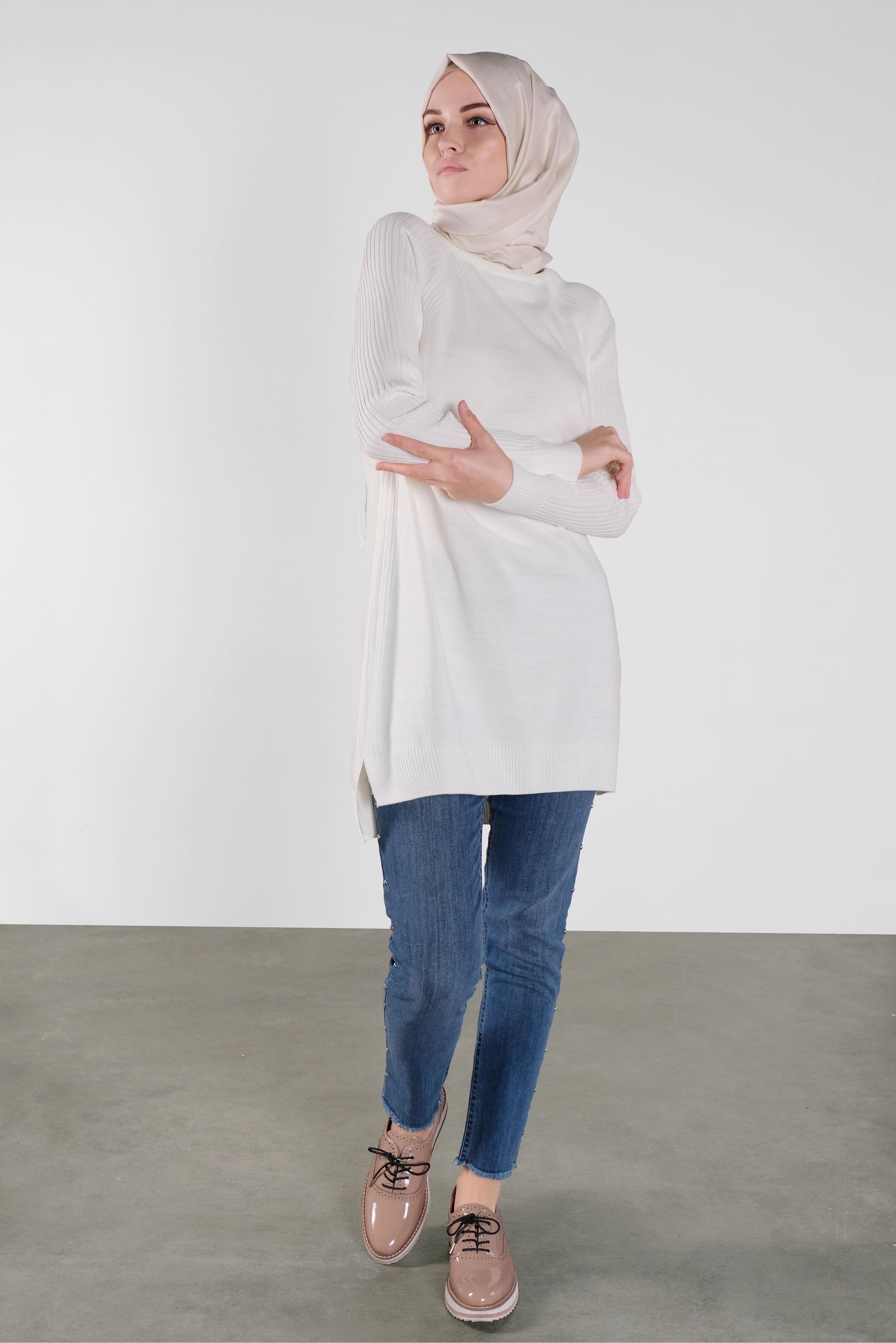 Tesettür giyim BEYAZ BASİC TRİKO TUNİK 41080 