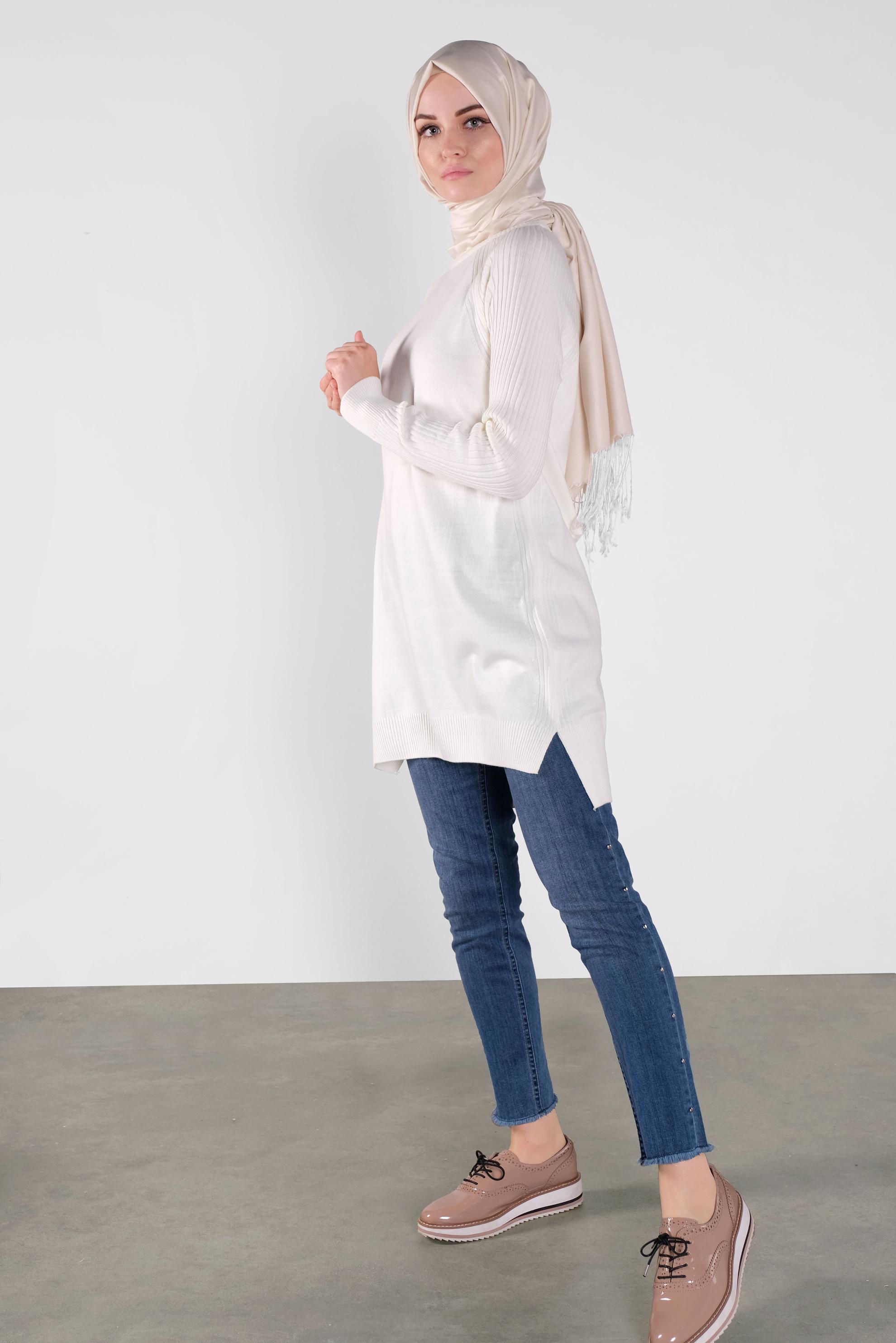 Tesettür giyim BEYAZ BASİC TRİKO TUNİK 41080 