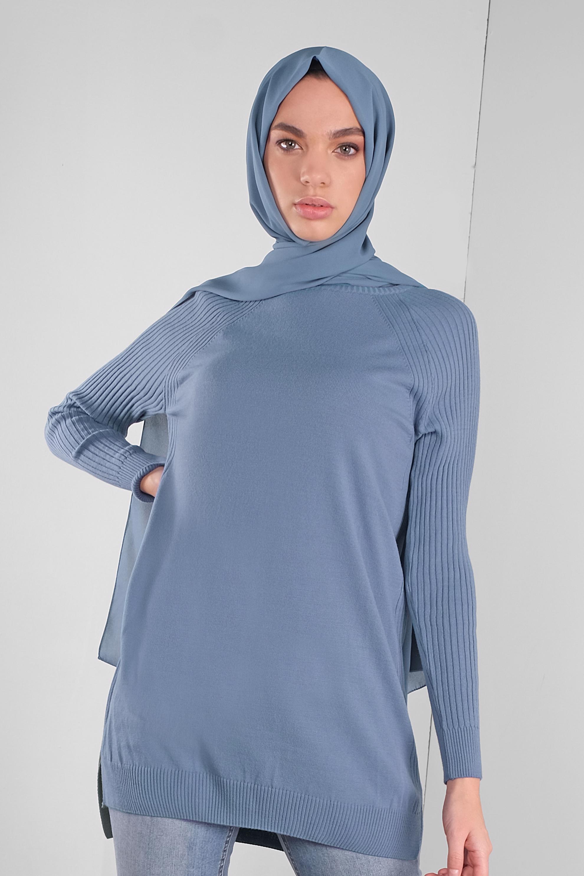 Tesettür giyim MAVİ BASİC TRİKO TUNİK 41080 