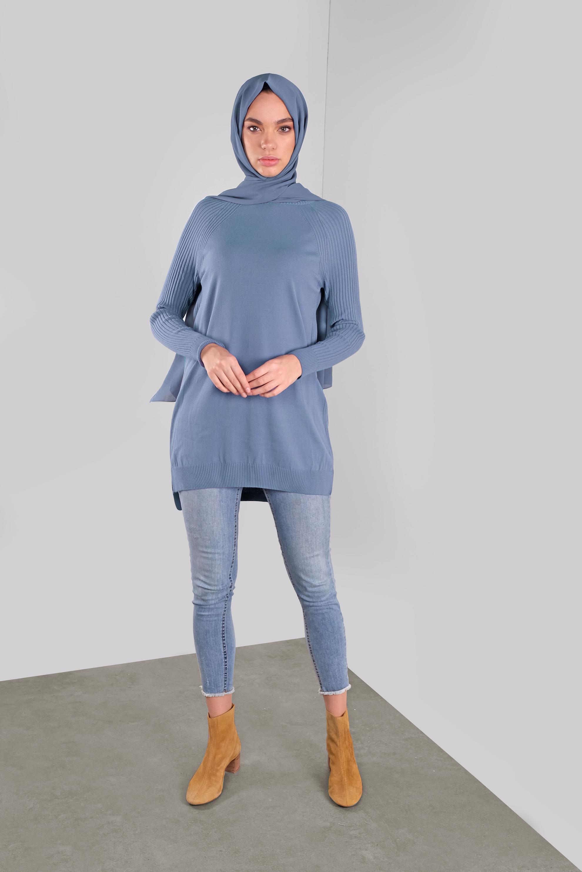 Tesettür giyim MAVİ BASİC TRİKO TUNİK 41080 