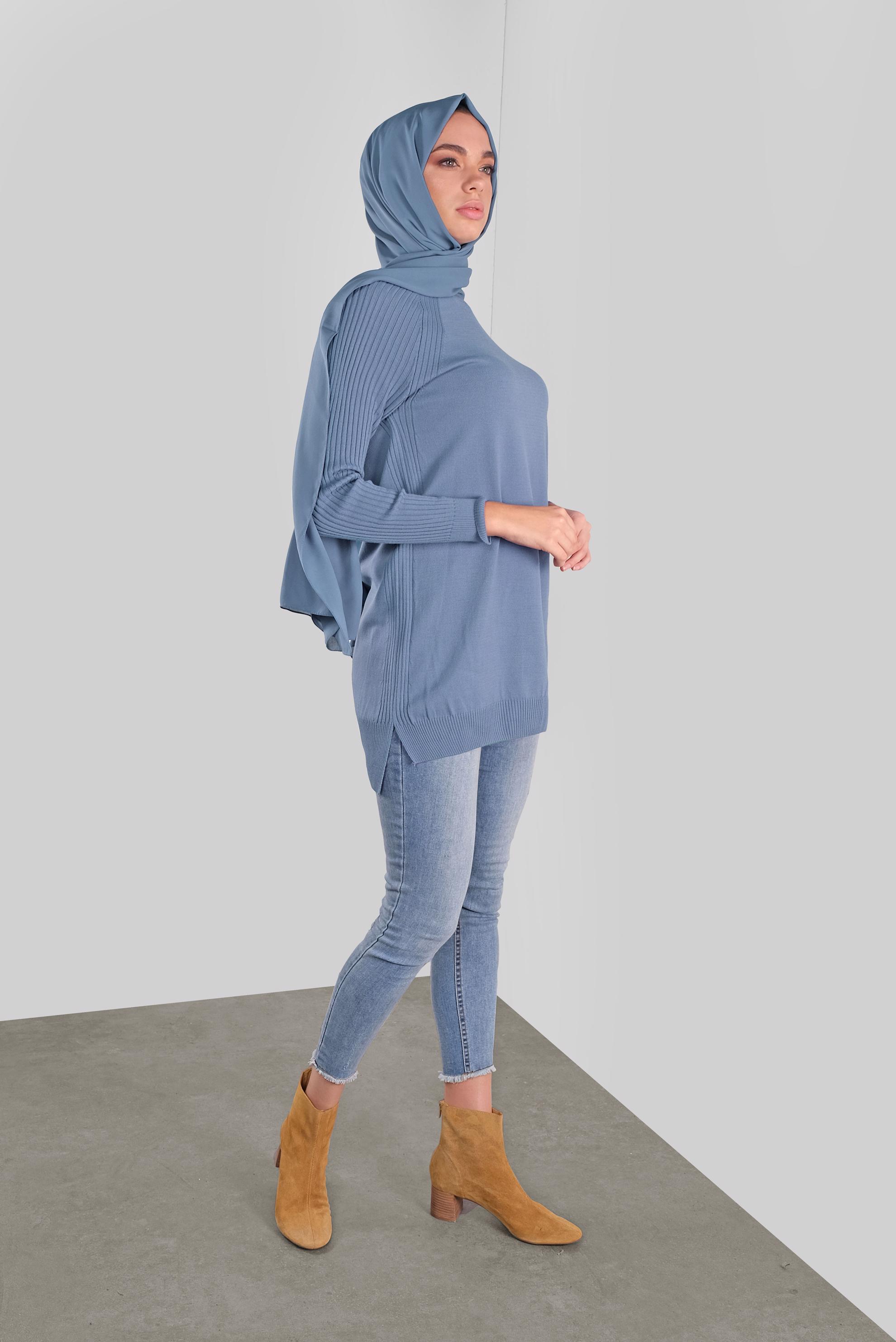 Tesettür giyim MAVİ BASİC TRİKO TUNİK 41080 