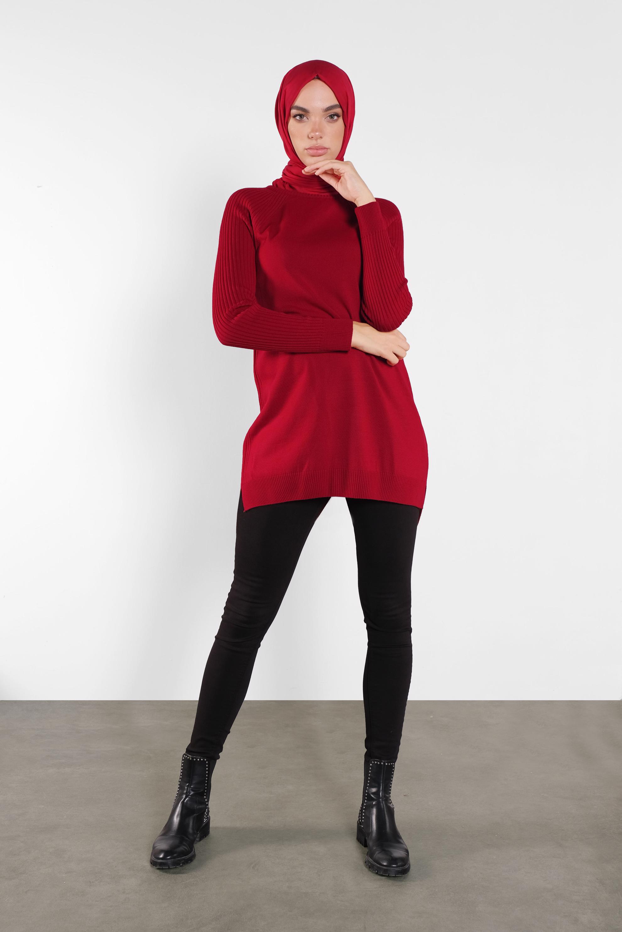 Tesettür giyim KIRMIZI BASİC TRİKO TUNİK 41080 