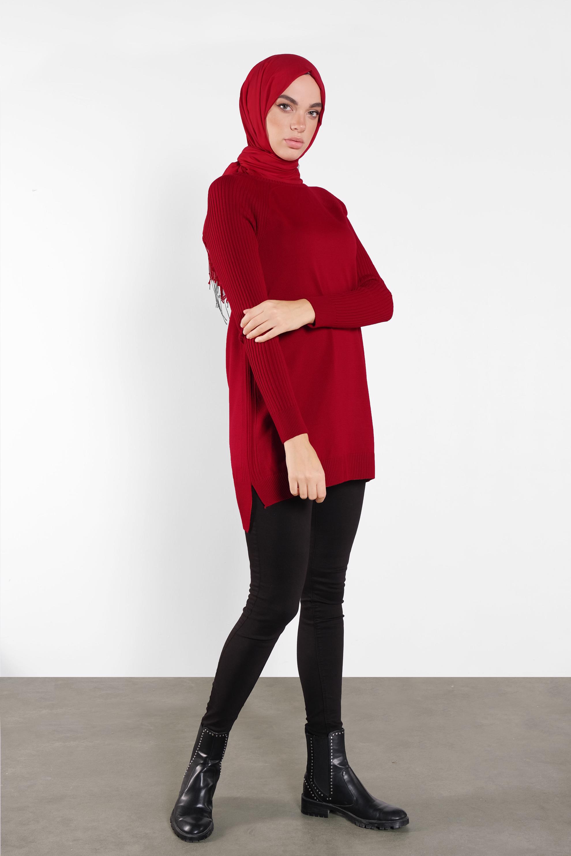 Tesettür giyim KIRMIZI BASİC TRİKO TUNİK 41080 