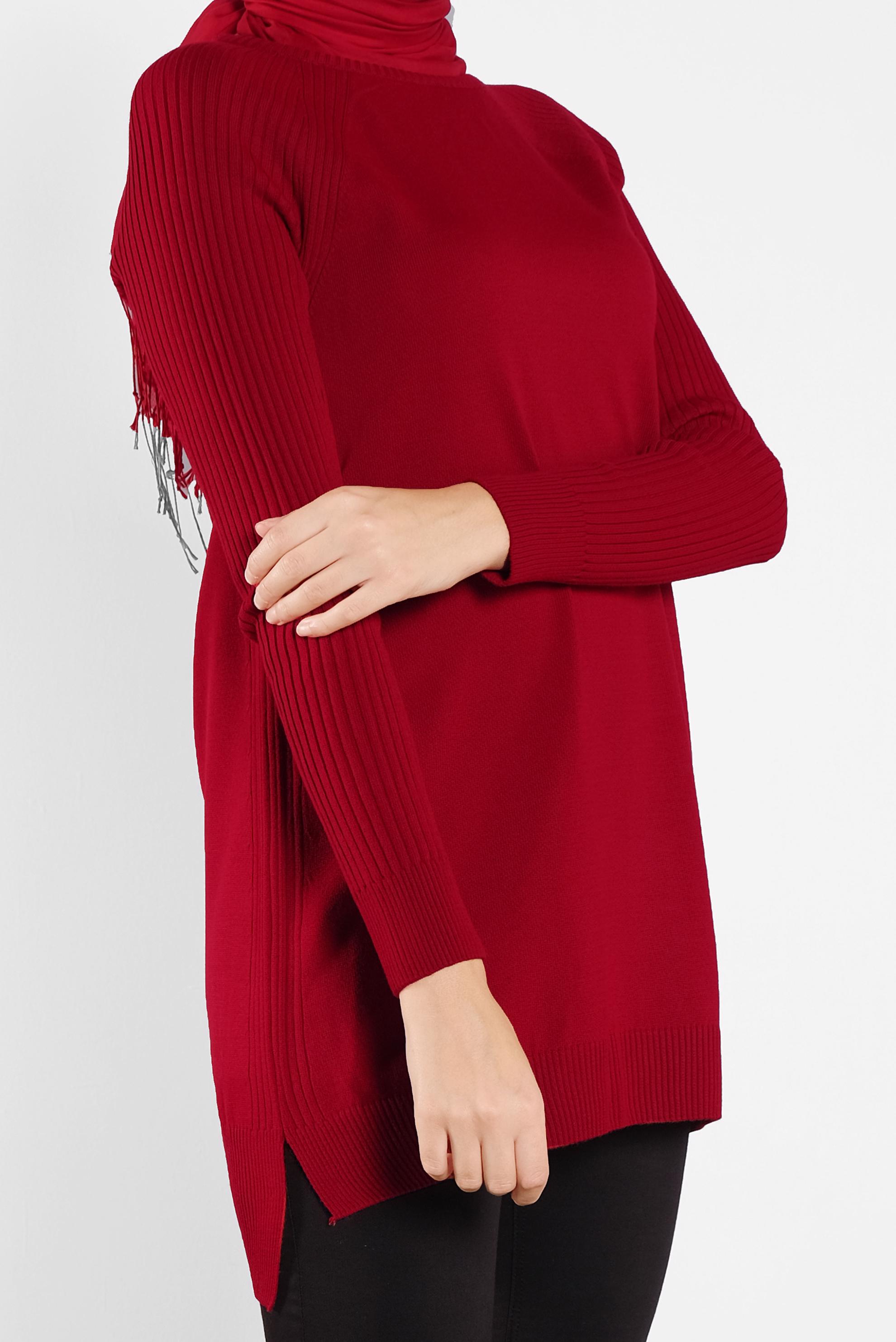 Tesettür giyim KIRMIZI BASİC TRİKO TUNİK 41080 