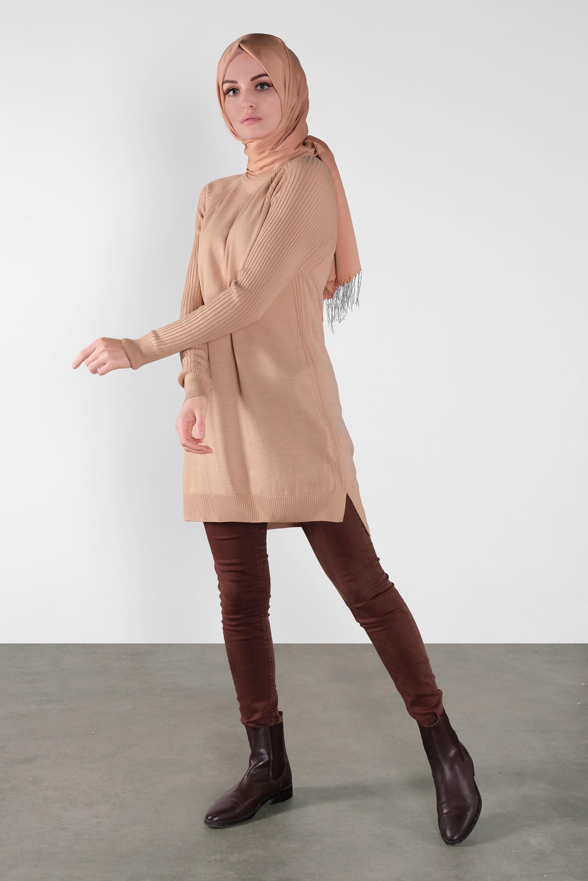 Tesettür giyim BEJ BASİC TRİKO TUNİK 41080 