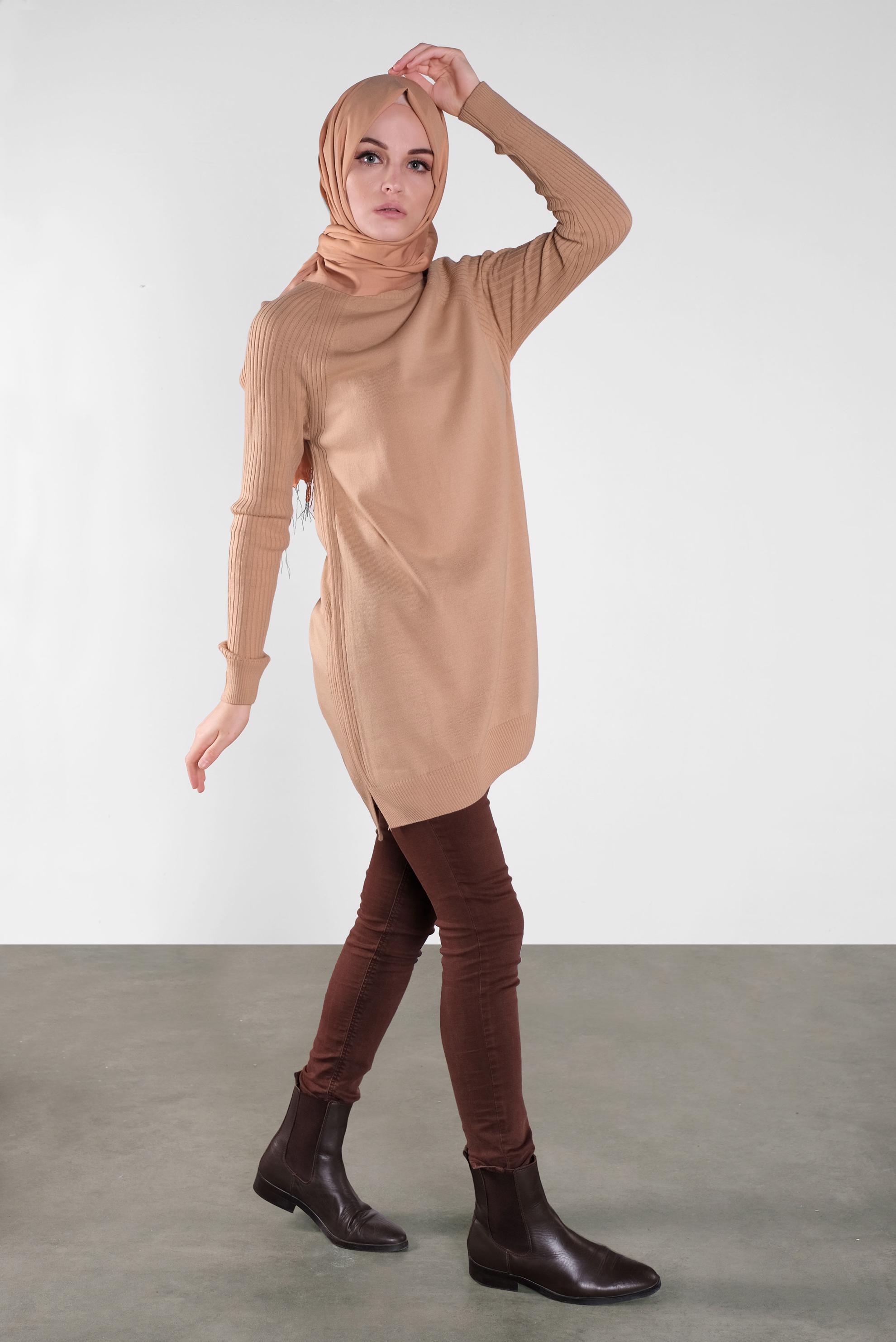 Tesettür giyim BEJ BASİC TRİKO TUNİK 41080 