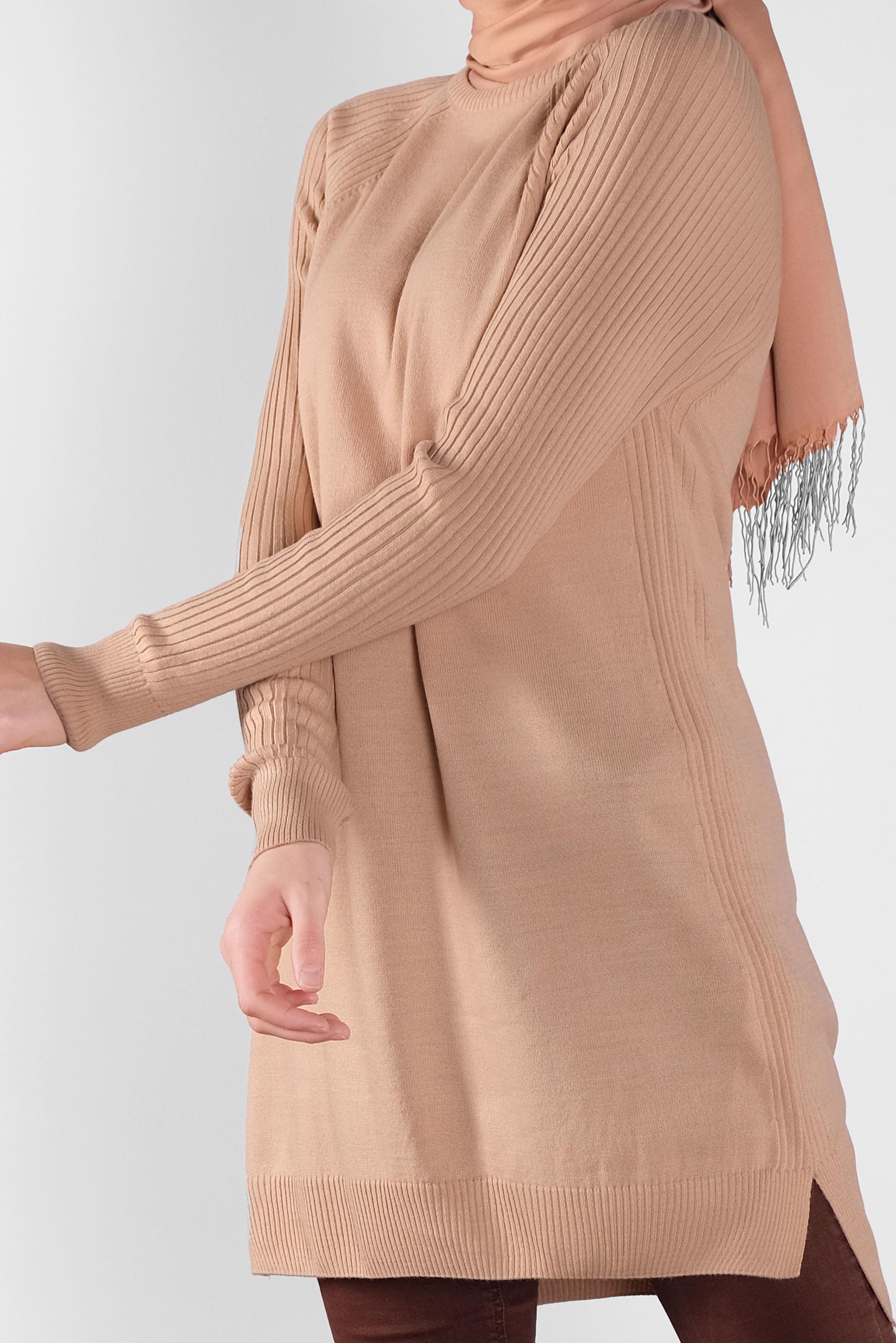 Tesettür giyim BEJ BASİC TRİKO TUNİK 41080 