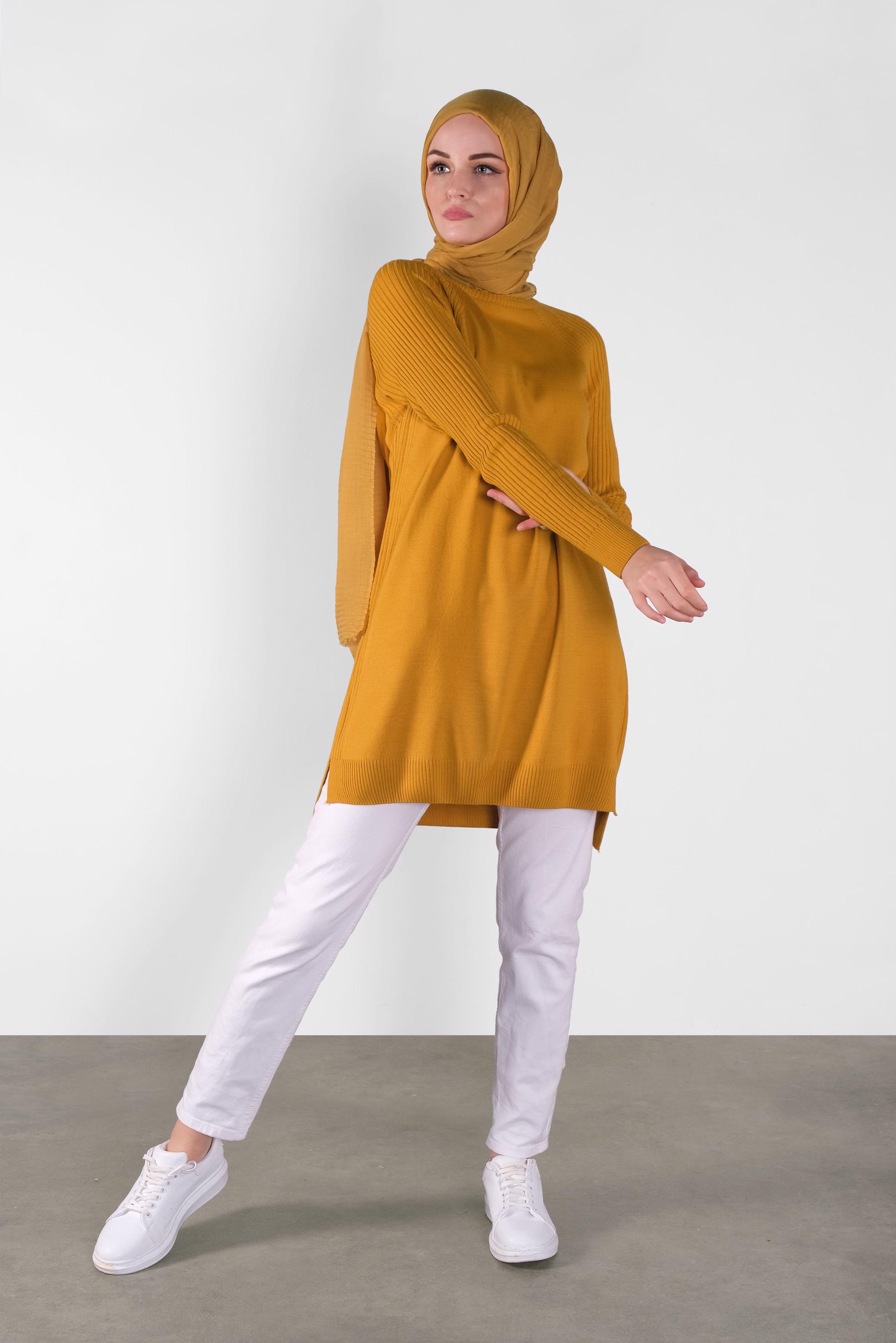 Tesettür giyim SARI BASİC TRİKO TUNİK 41080 