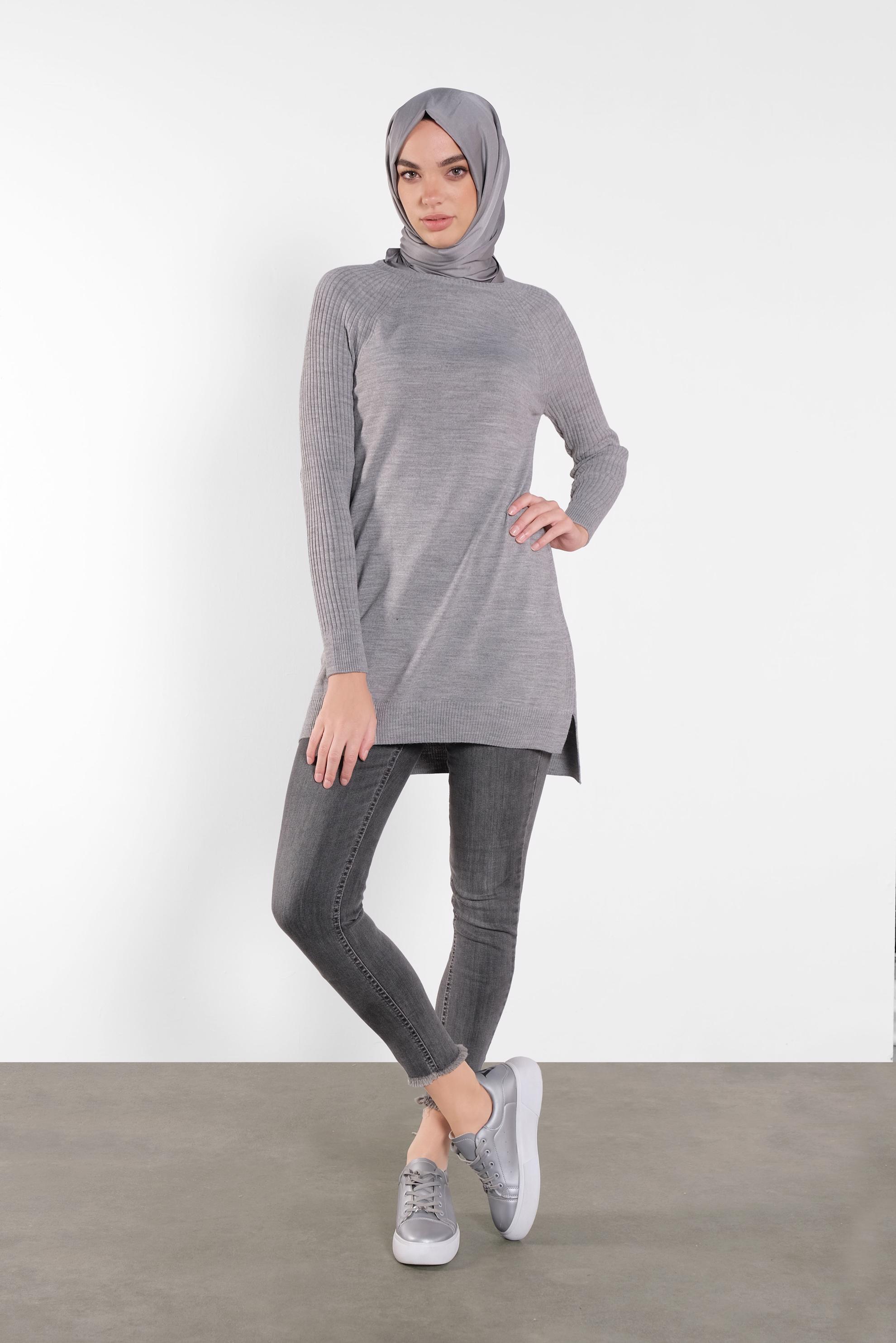 Tesettür giyim GRİ BASİC TRİKO TUNİK 41080 