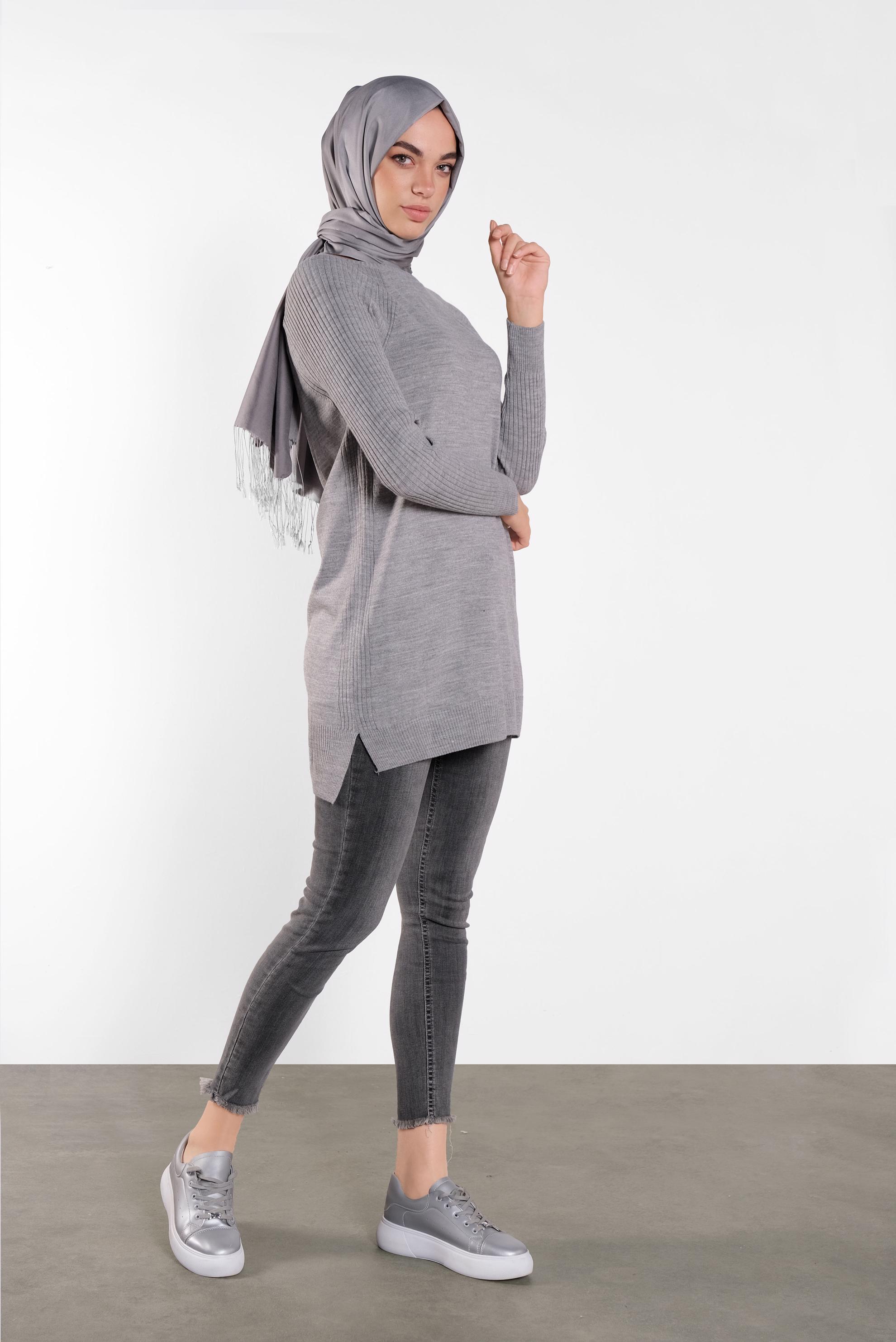 Tesettür giyim GRİ BASİC TRİKO TUNİK 41080 