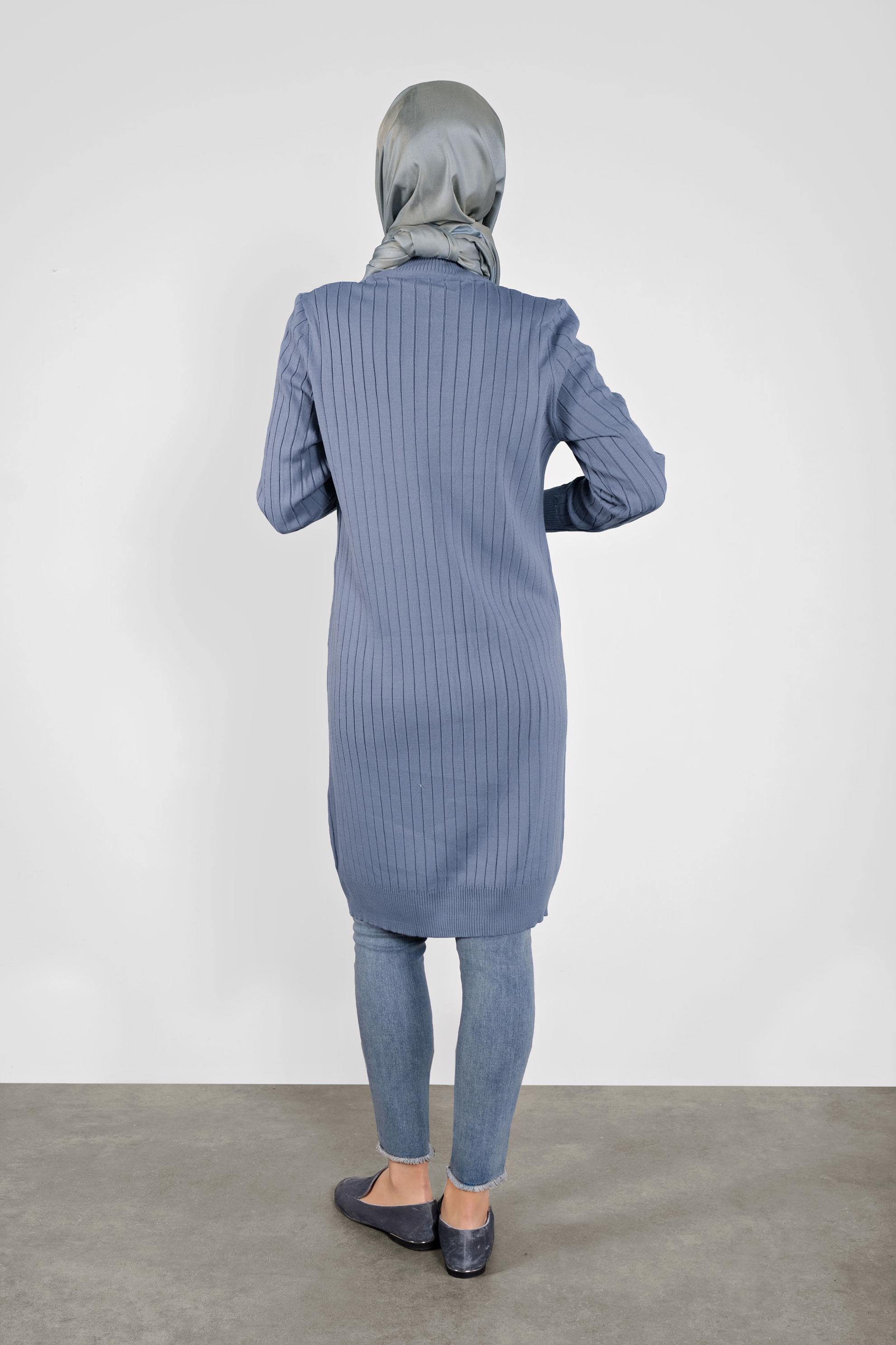 Tesettür giyim MAVİ ÖRGÜ DESENLİ TRİKO TUNİK 41084