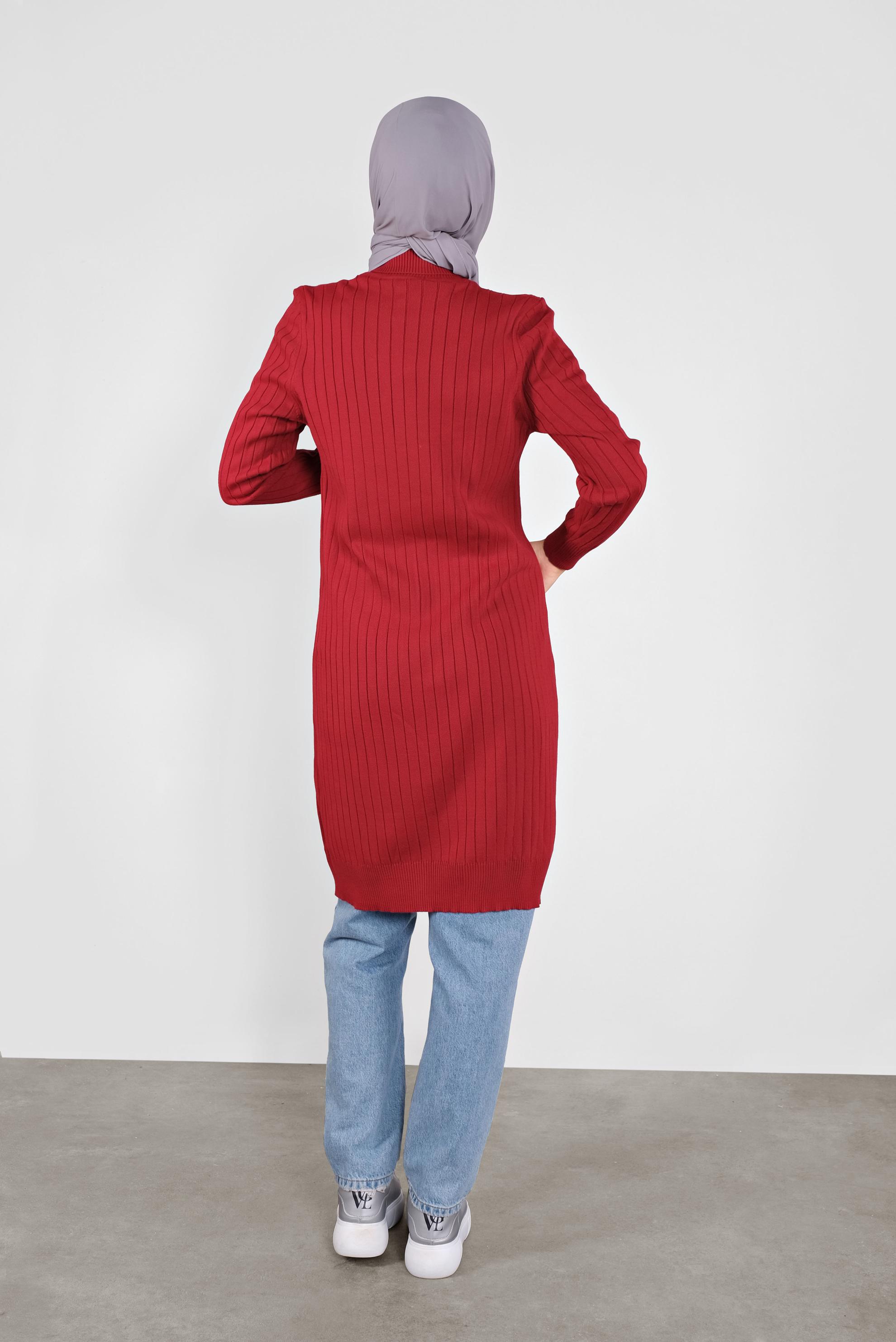 Tesettür giyim KIRMIZI ÖRGÜ DESENLİ TRİKO TUNİK 41084