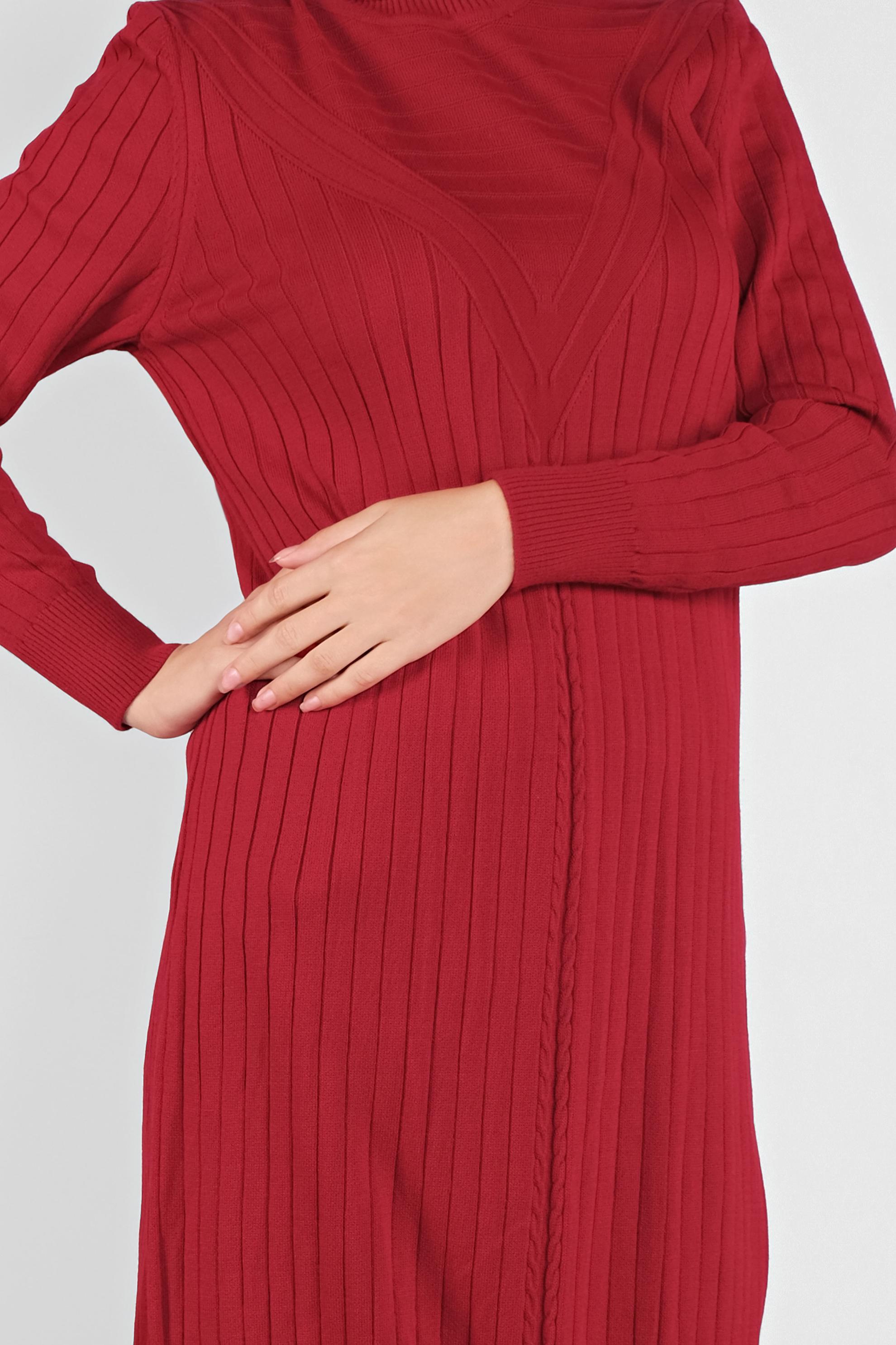 Tesettür giyim KIRMIZI ÖRGÜ DESENLİ TRİKO TUNİK 41084