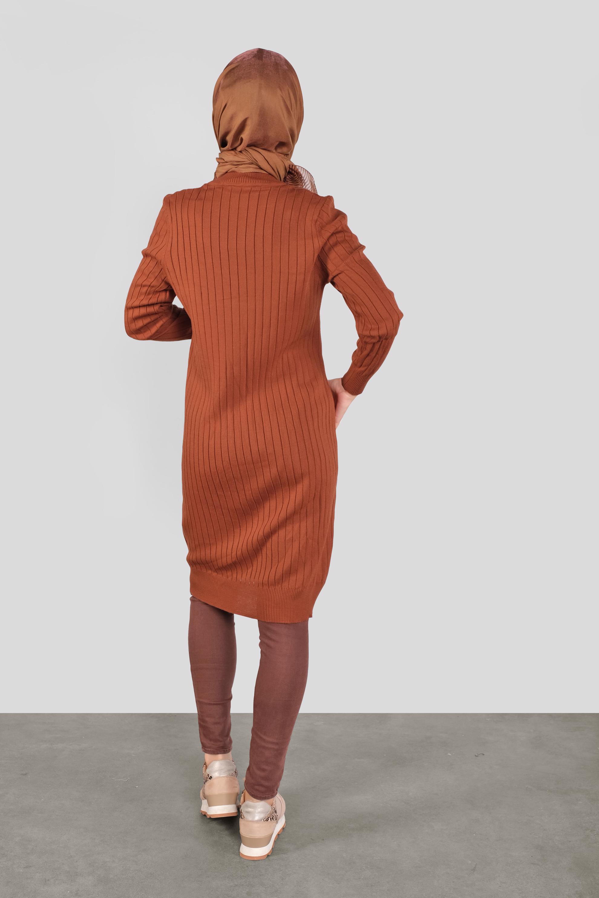 Tesettür giyim TURUNCU ÖRGÜ DESENLİ TRİKO TUNİK 41084