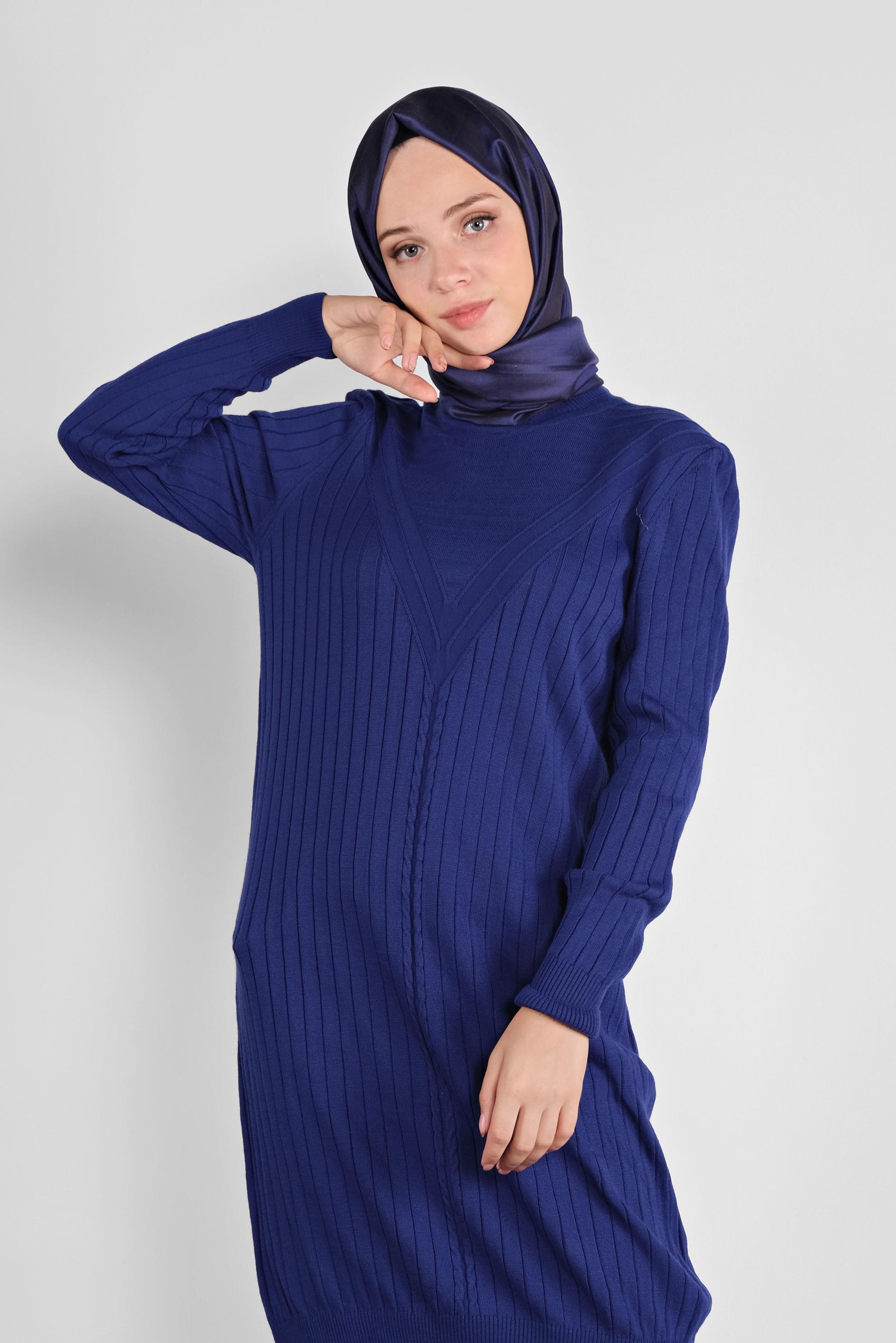 Tesettür giyim LACİVERT ÖRGÜ DESENLİ TRİKO TUNİK 41084