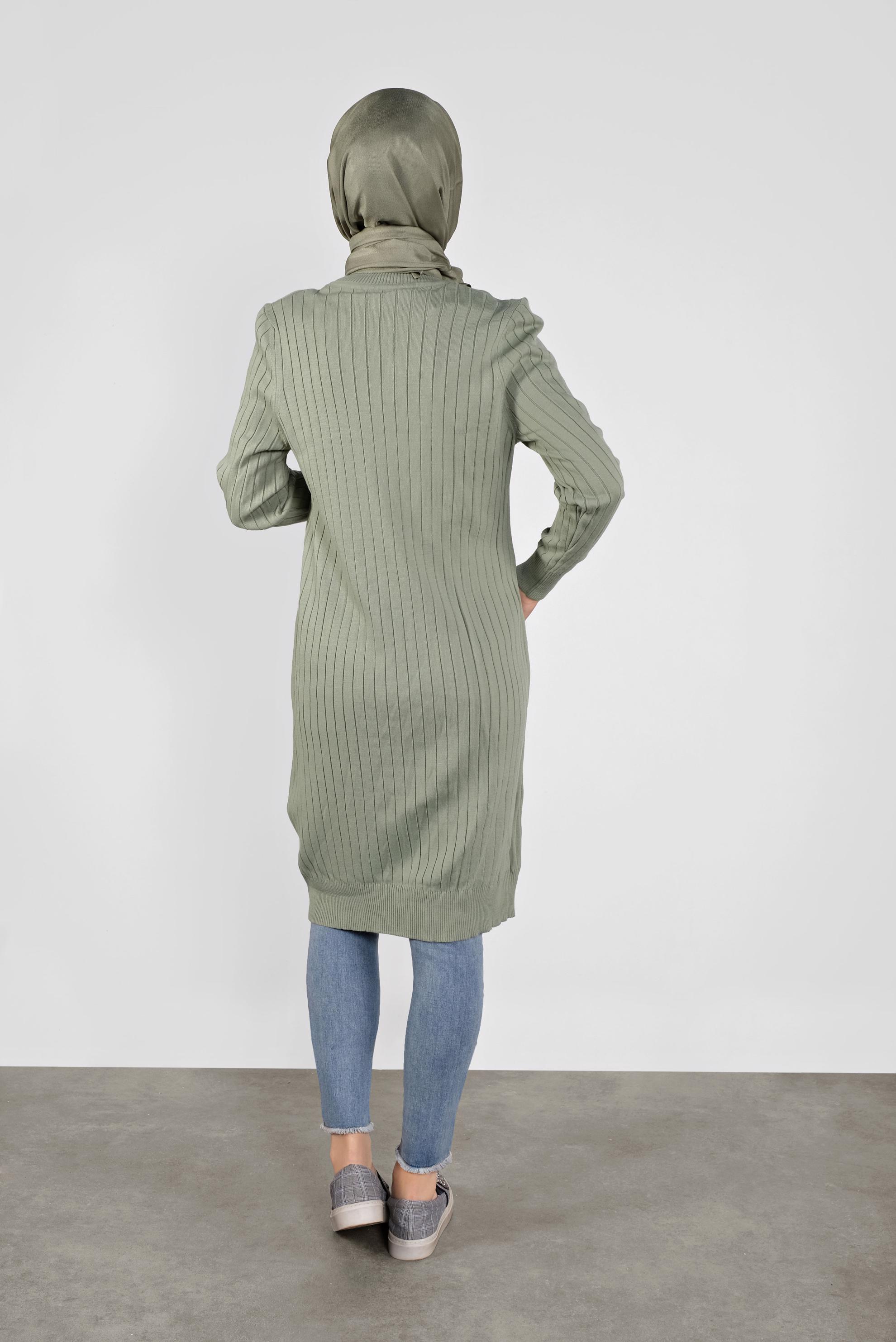 Tesettür giyim YEŞİL ÖRGÜ DESENLİ TRİKO TUNİK 41084