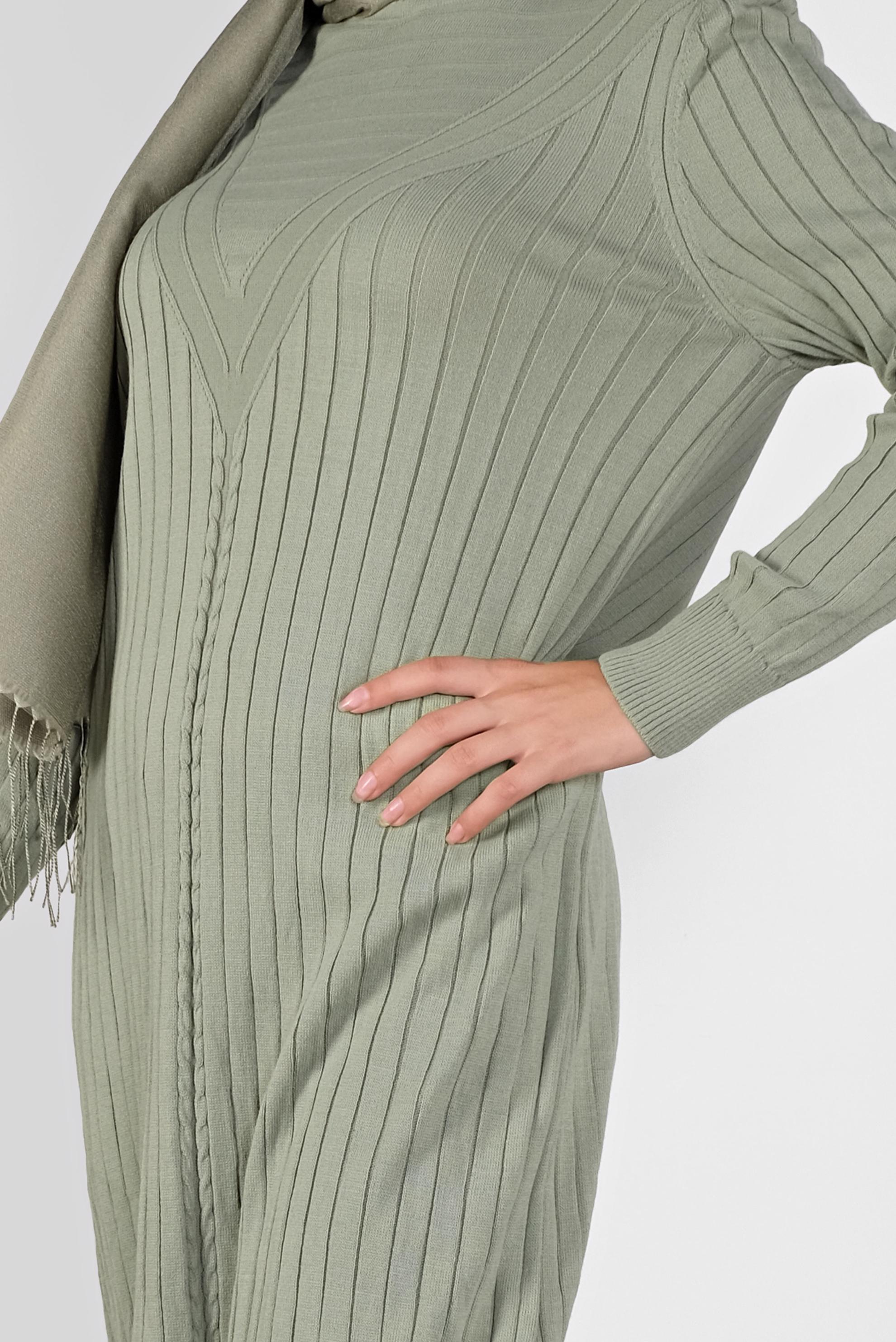 Tesettür giyim YEŞİL ÖRGÜ DESENLİ TRİKO TUNİK 41084