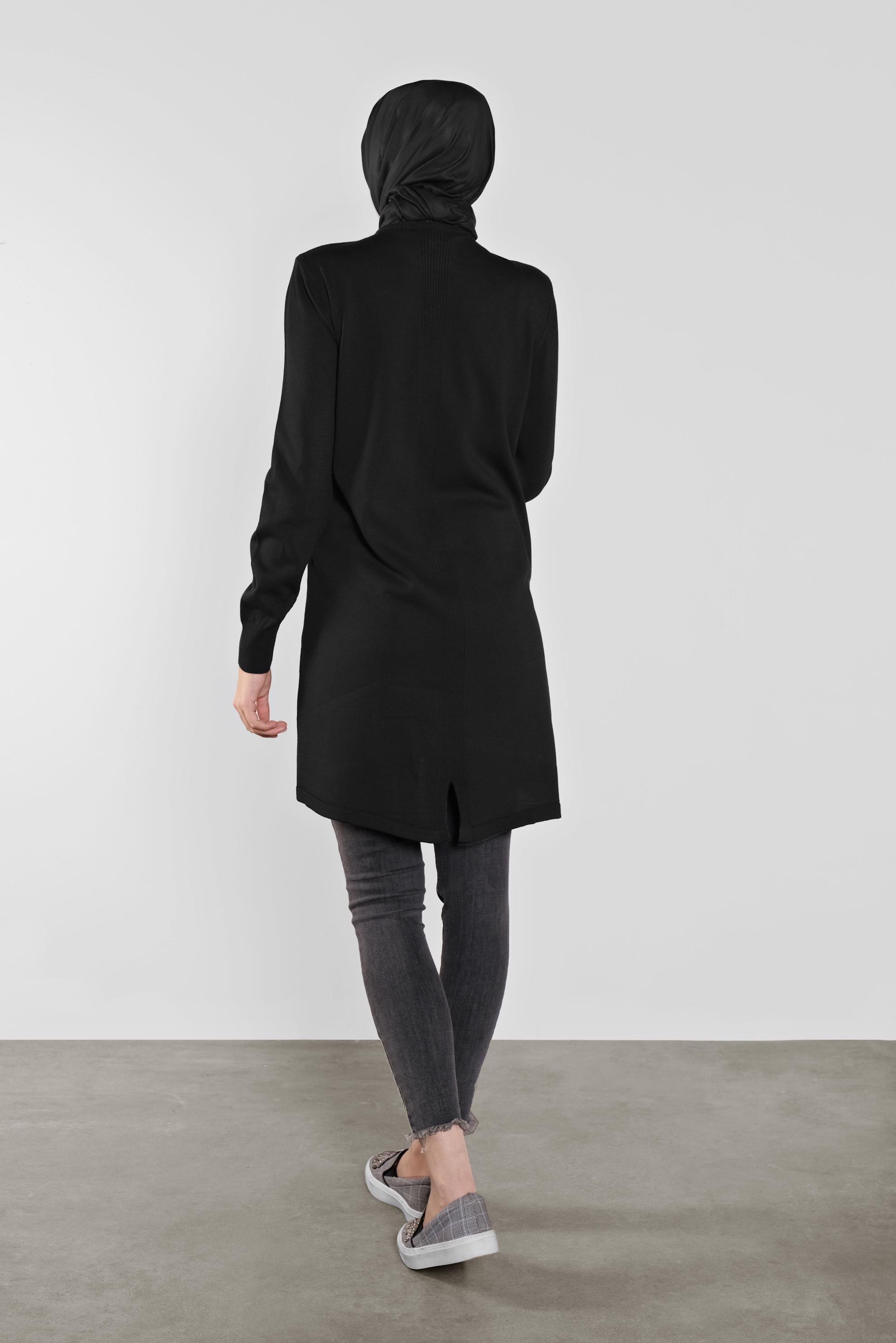 Tesettür giyim SİYAH ASİMETRİK KESİM TRİKO TUNİK 41085 