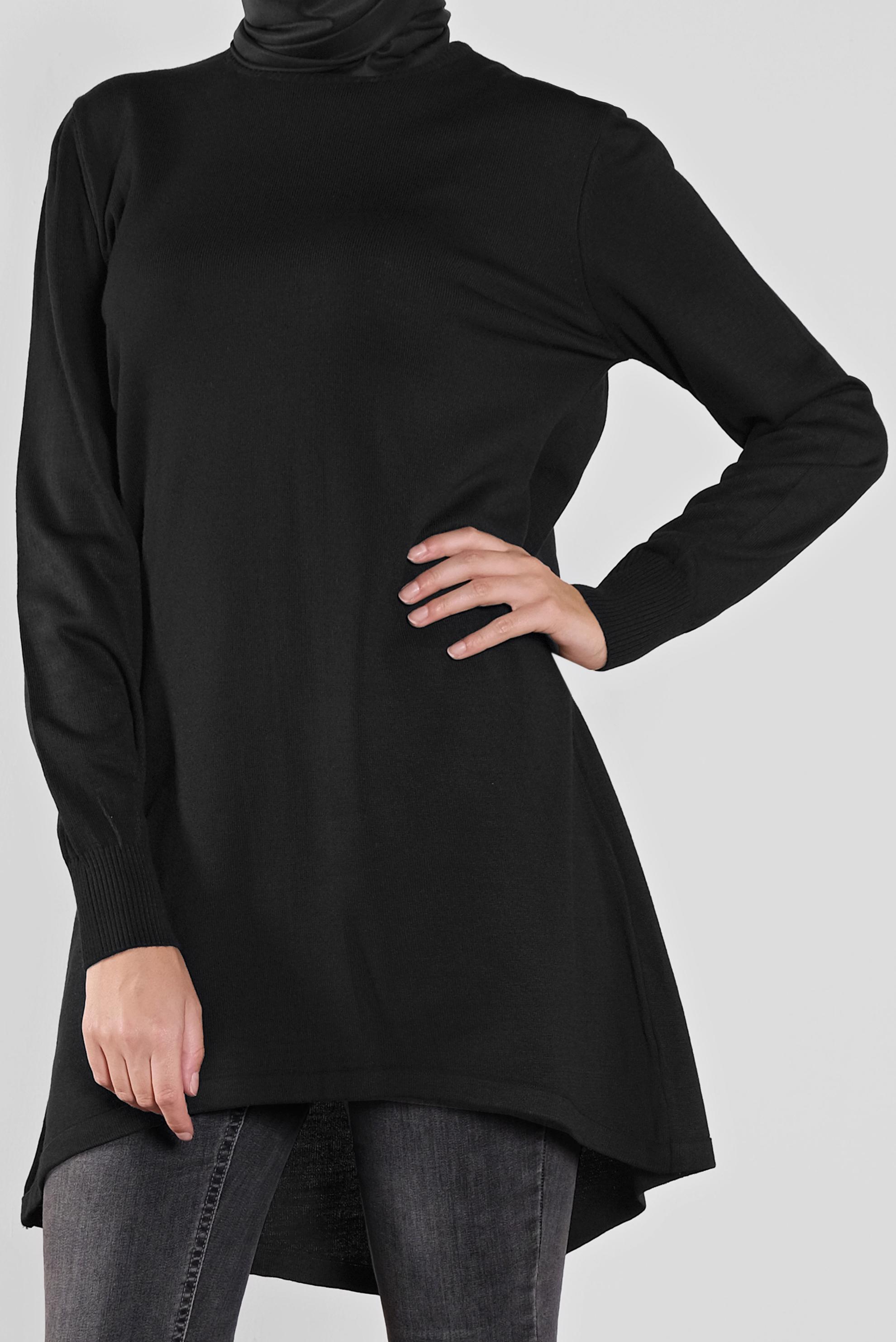 Tesettür giyim SİYAH ASİMETRİK KESİM TRİKO TUNİK 41085 