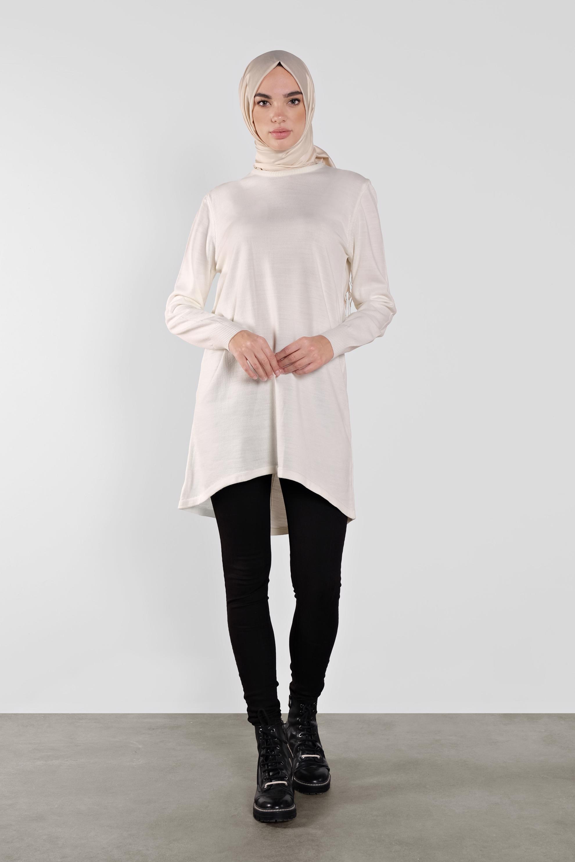 Tesettür giyim BEYAZ ASİMETRİK KESİM TRİKO TUNİK 41085 