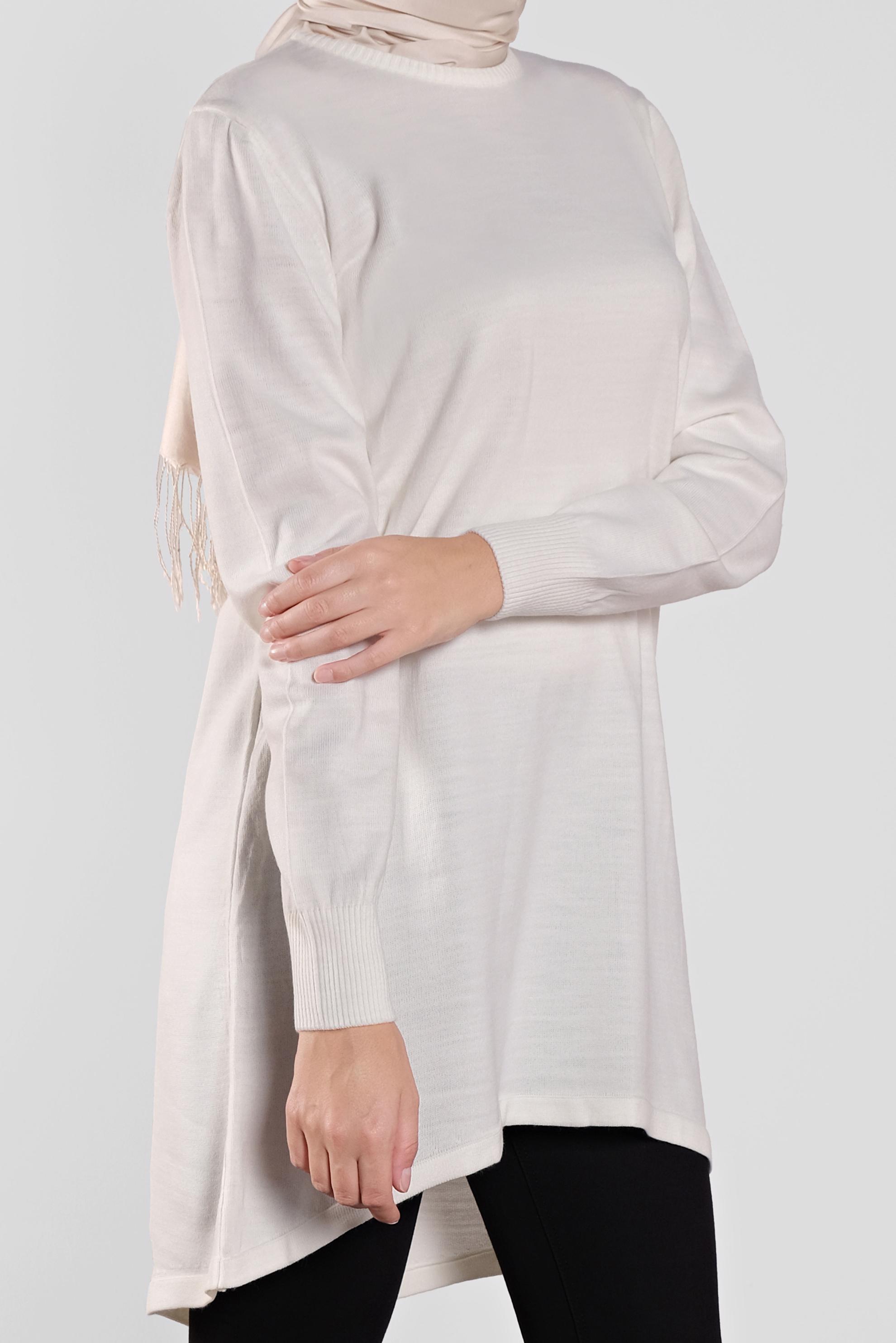 Tesettür giyim BEYAZ ASİMETRİK KESİM TRİKO TUNİK 41085 