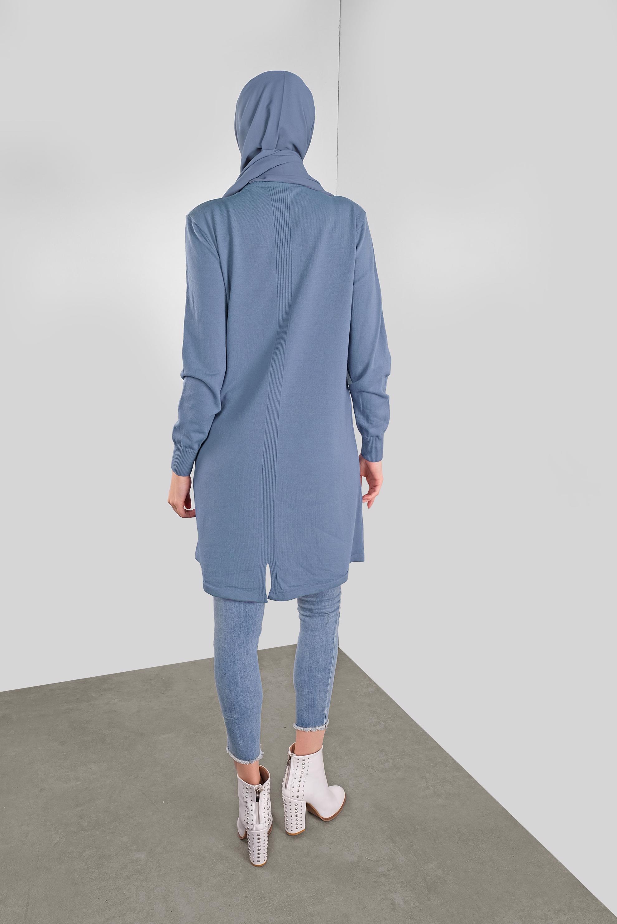 Tesettür giyim MAVİ ASİMETRİK KESİM TRİKO TUNİK 41085 