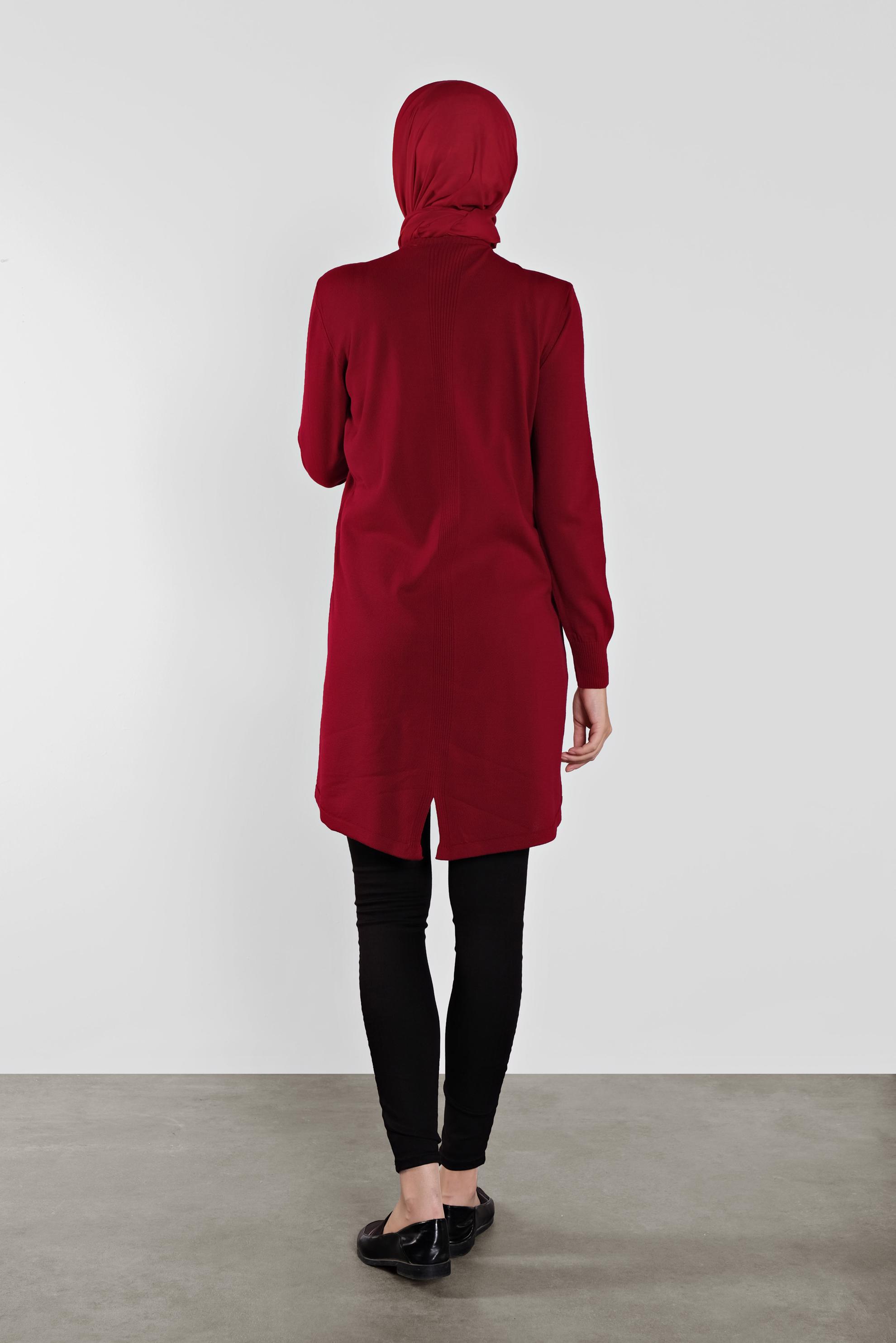 Tesettür giyim KIRMIZI ASİMETRİK KESİM TRİKO TUNİK 41085 