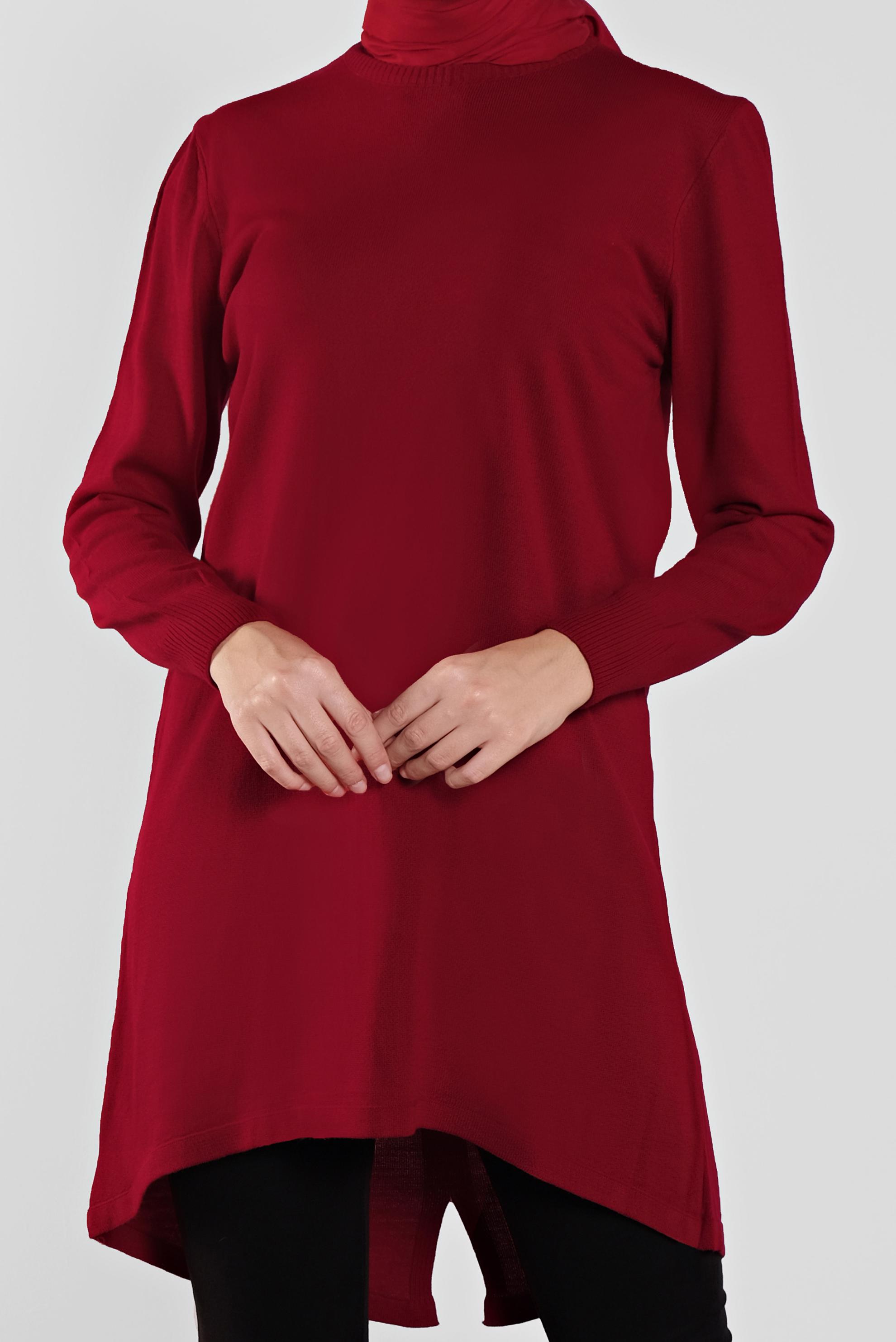 Tesettür giyim KIRMIZI ASİMETRİK KESİM TRİKO TUNİK 41085 