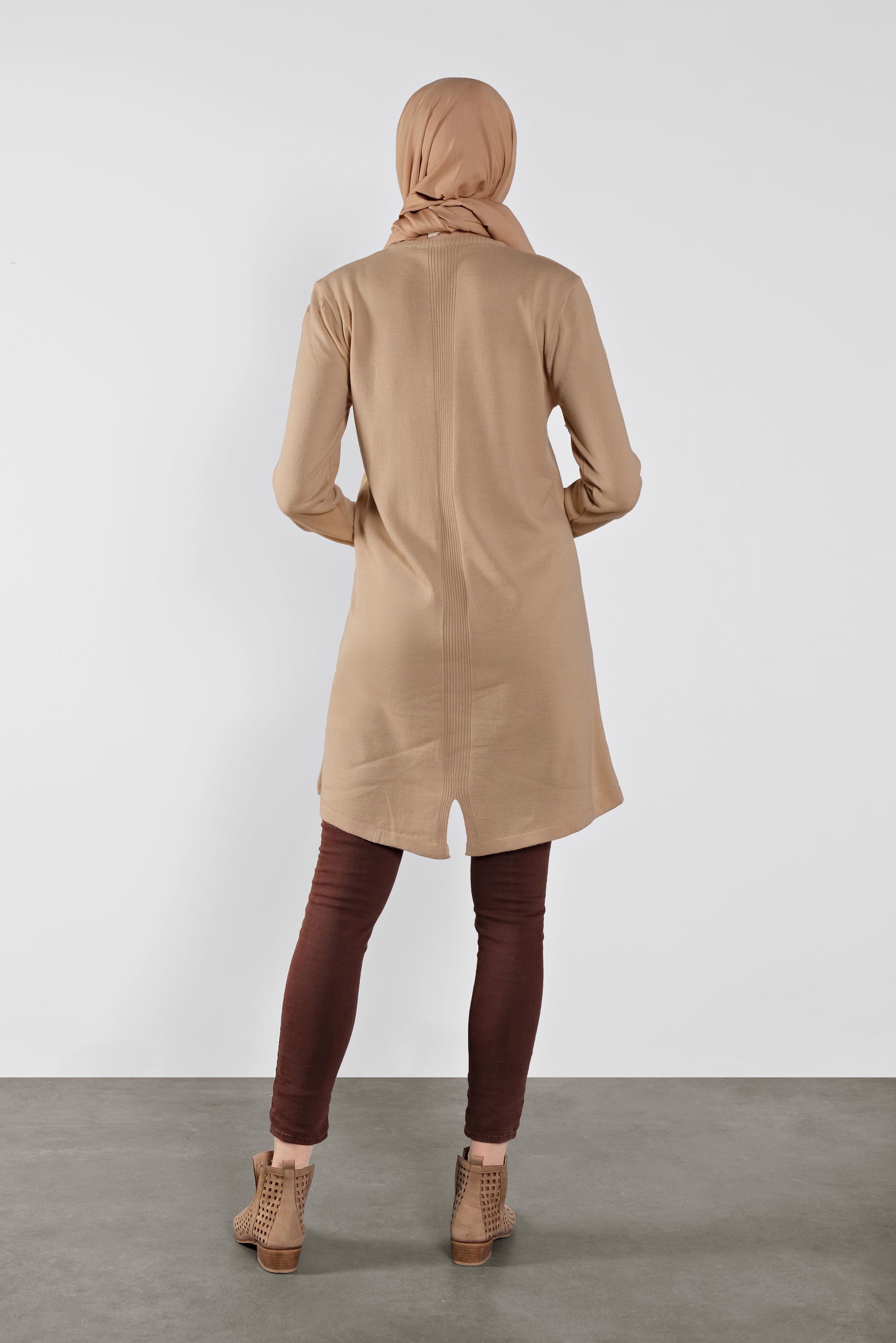 Tesettür giyim BEJ ASİMETRİK KESİM TRİKO TUNİK 41085 