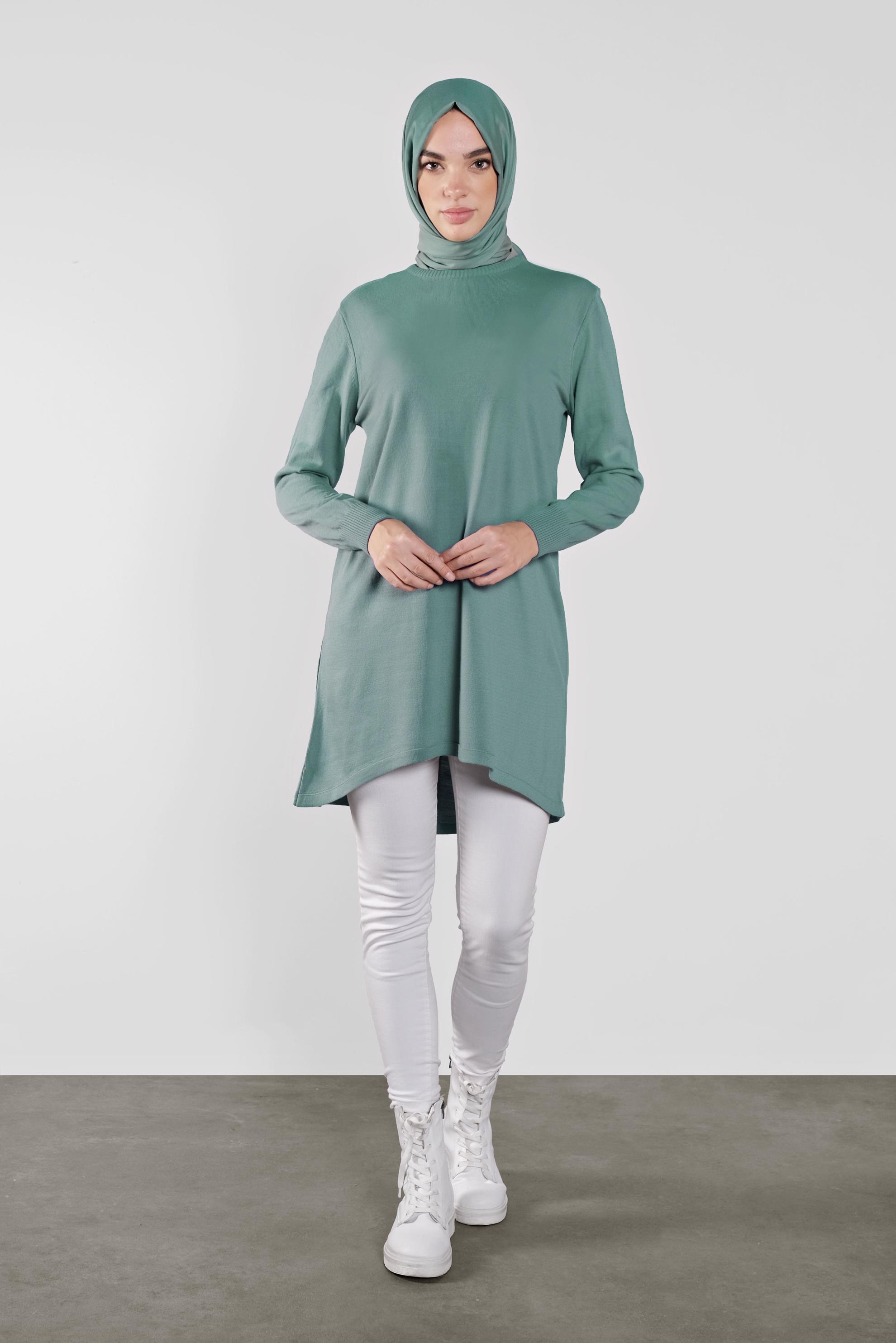 Tesettür giyim MAVİ ASİMETRİK KESİM TRİKO TUNİK 41085 