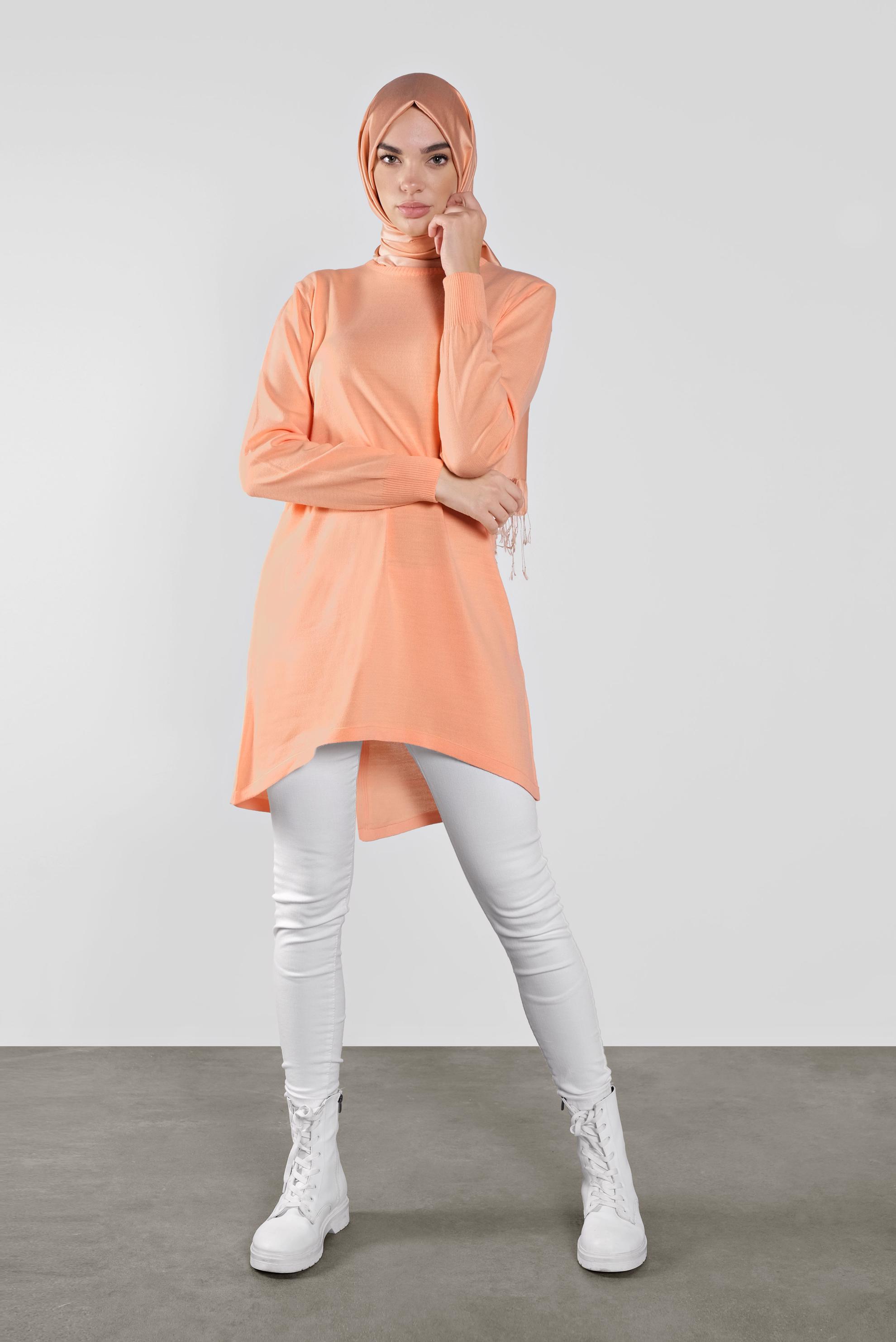 Tesettür giyim PEMBE ASİMETRİK KESİM TRİKO TUNİK 41085 