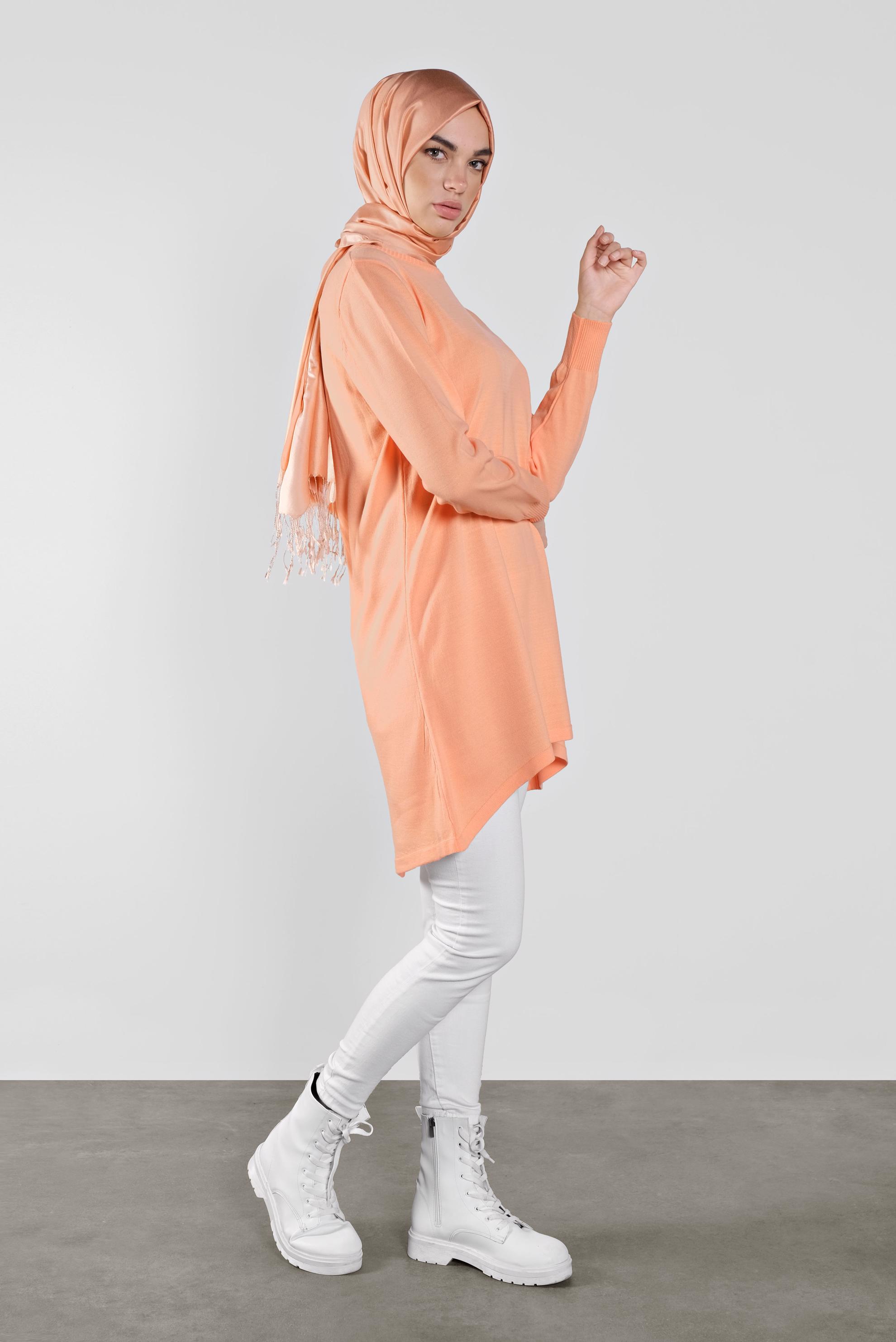 Tesettür giyim PEMBE ASİMETRİK KESİM TRİKO TUNİK 41085 