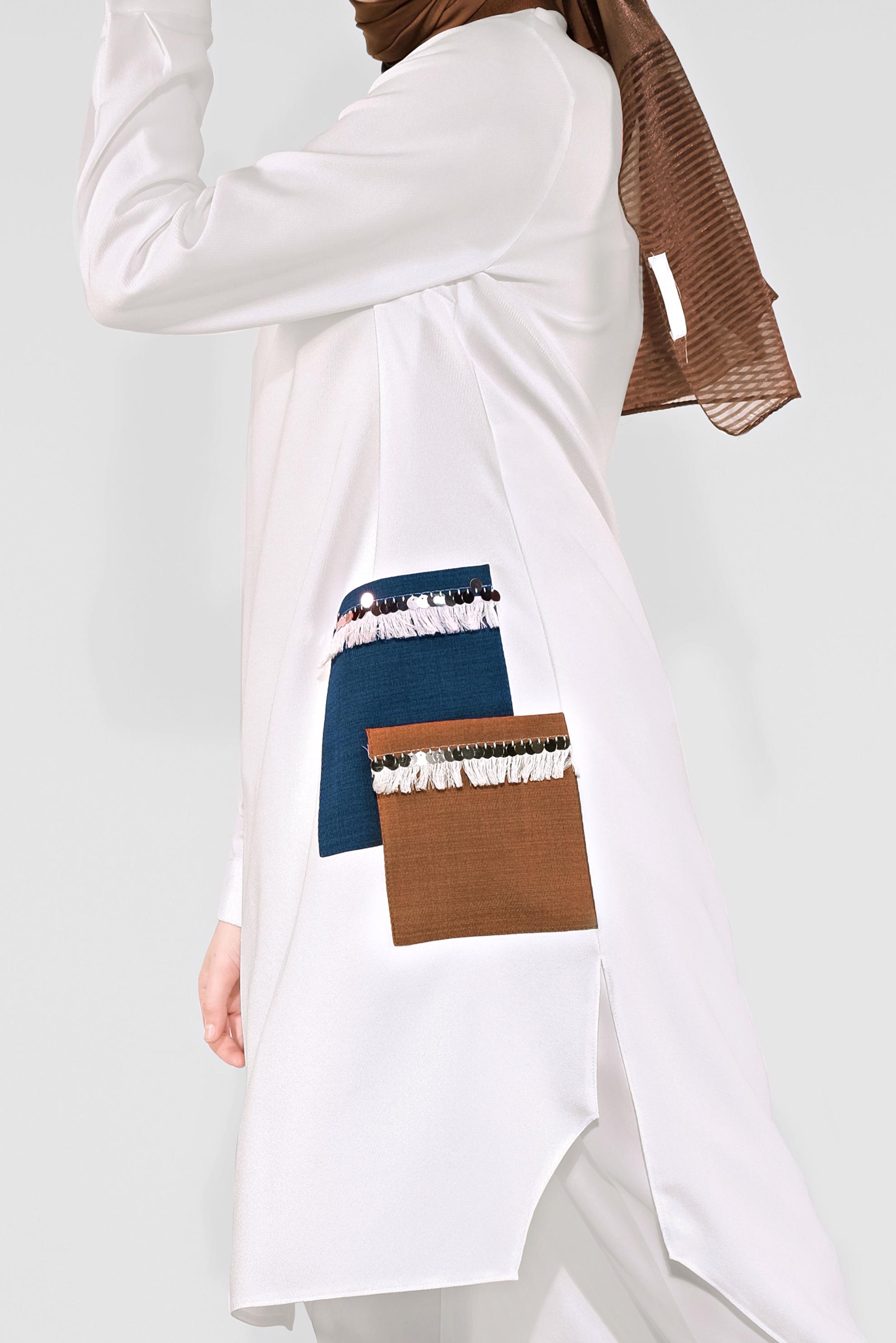 Tesettür giyim BEYAZ PÜSKÜL DETAYLI TUNİK 41121 