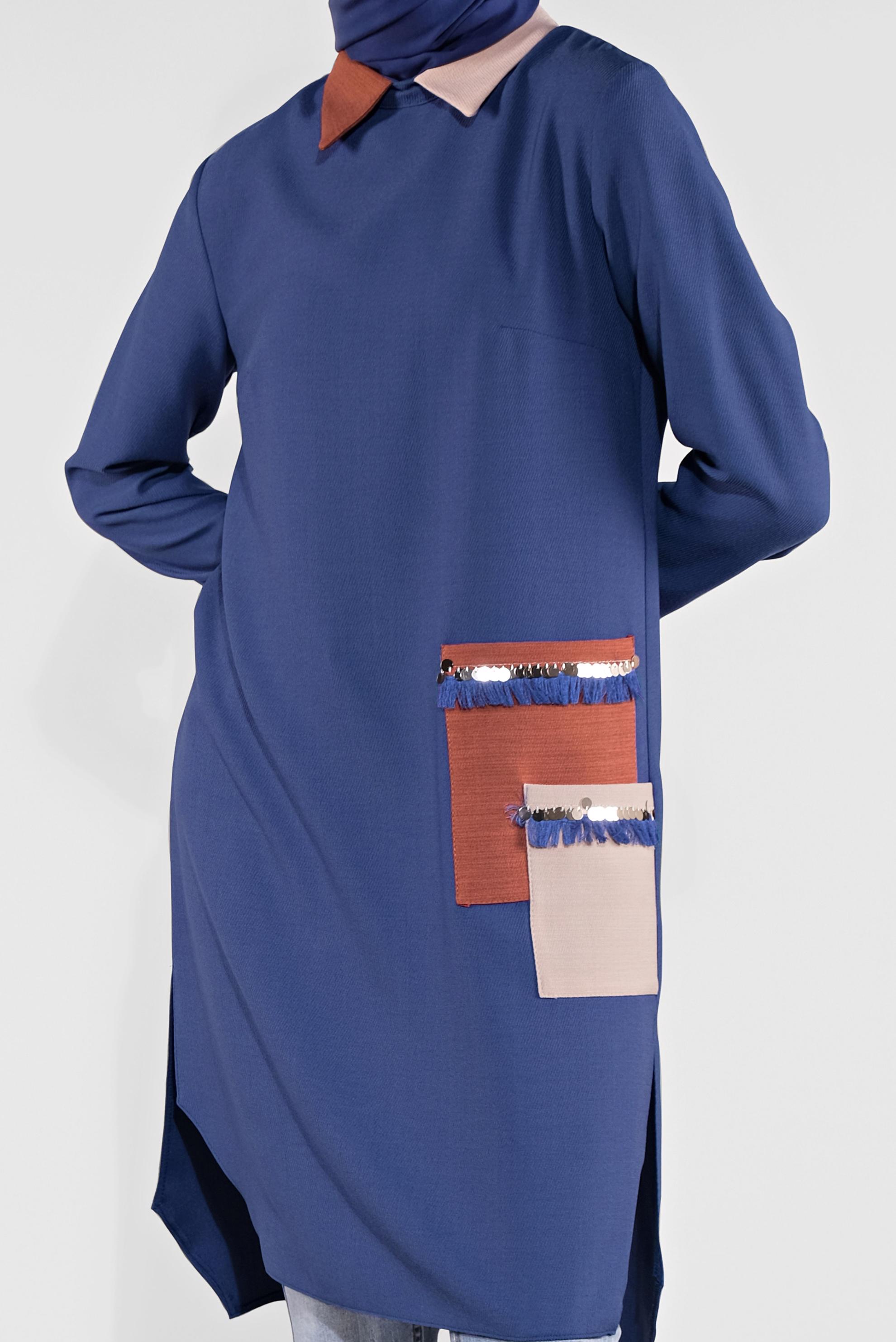 Tesettür giyim LACİVERT PÜSKÜL DETAYLI TUNİK 41121 