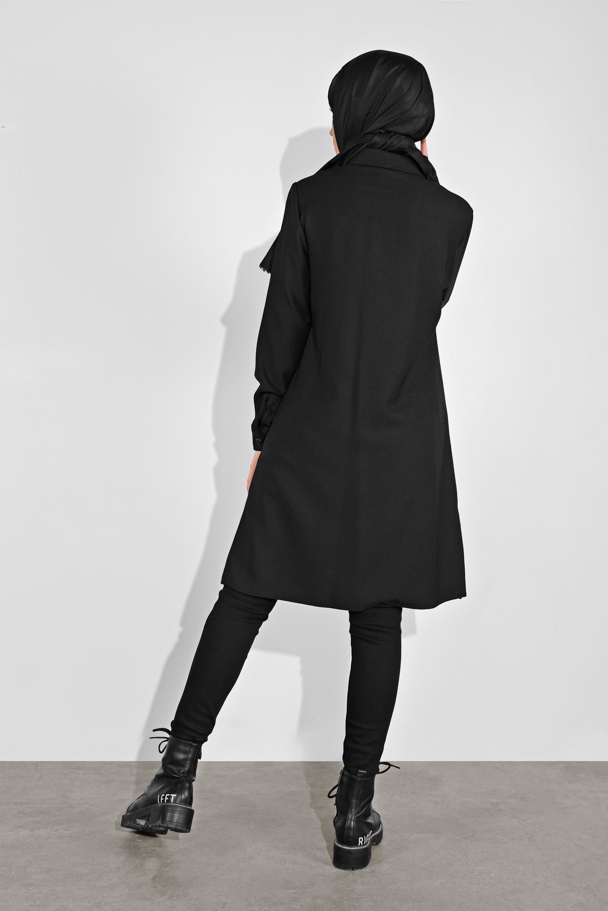 Tesettür giyim SİYAH ÖNÜ CEPLİ TUNİK 41122 