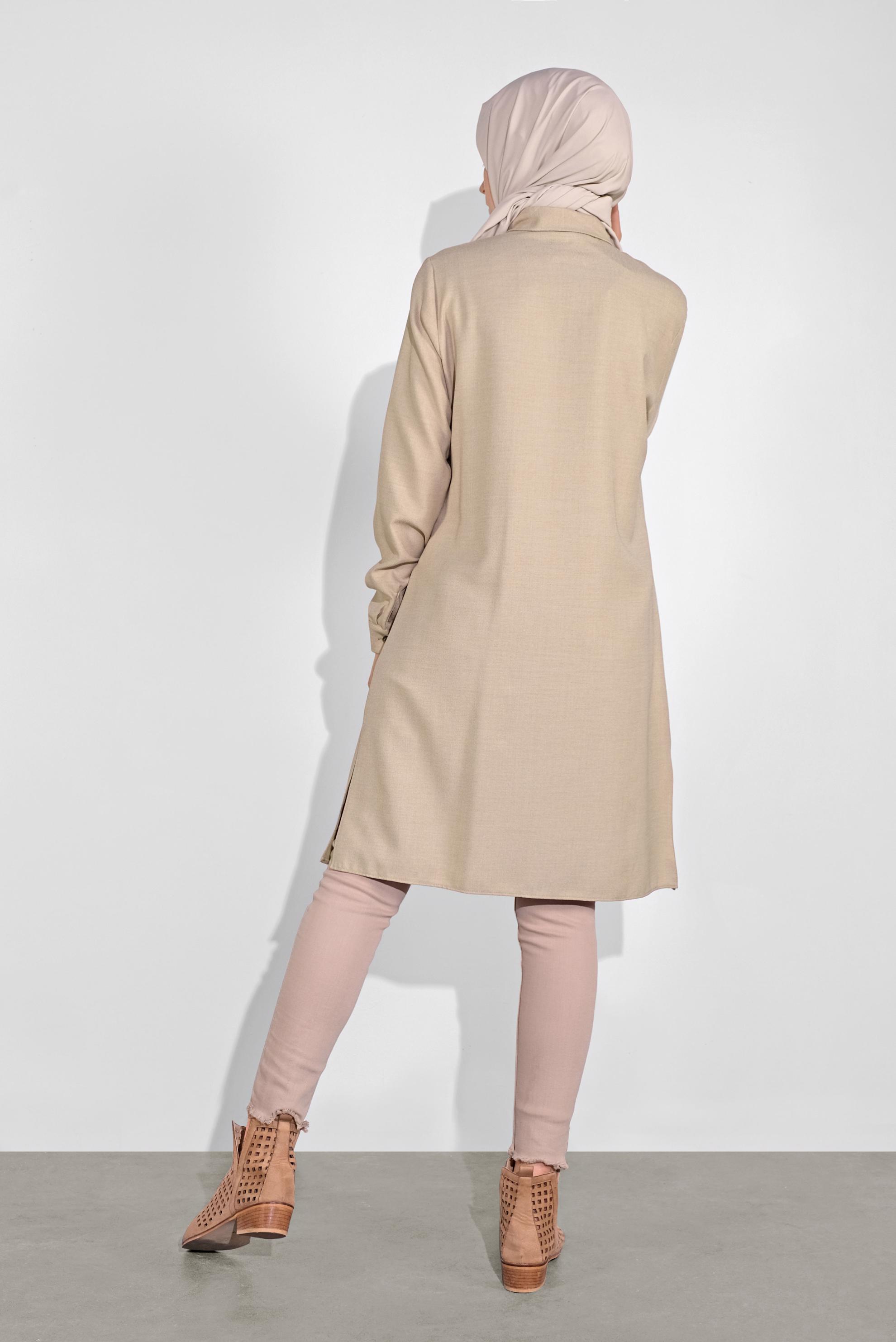 Tesettür giyim BEJ ÖNÜ CEPLİ TUNİK 41122 