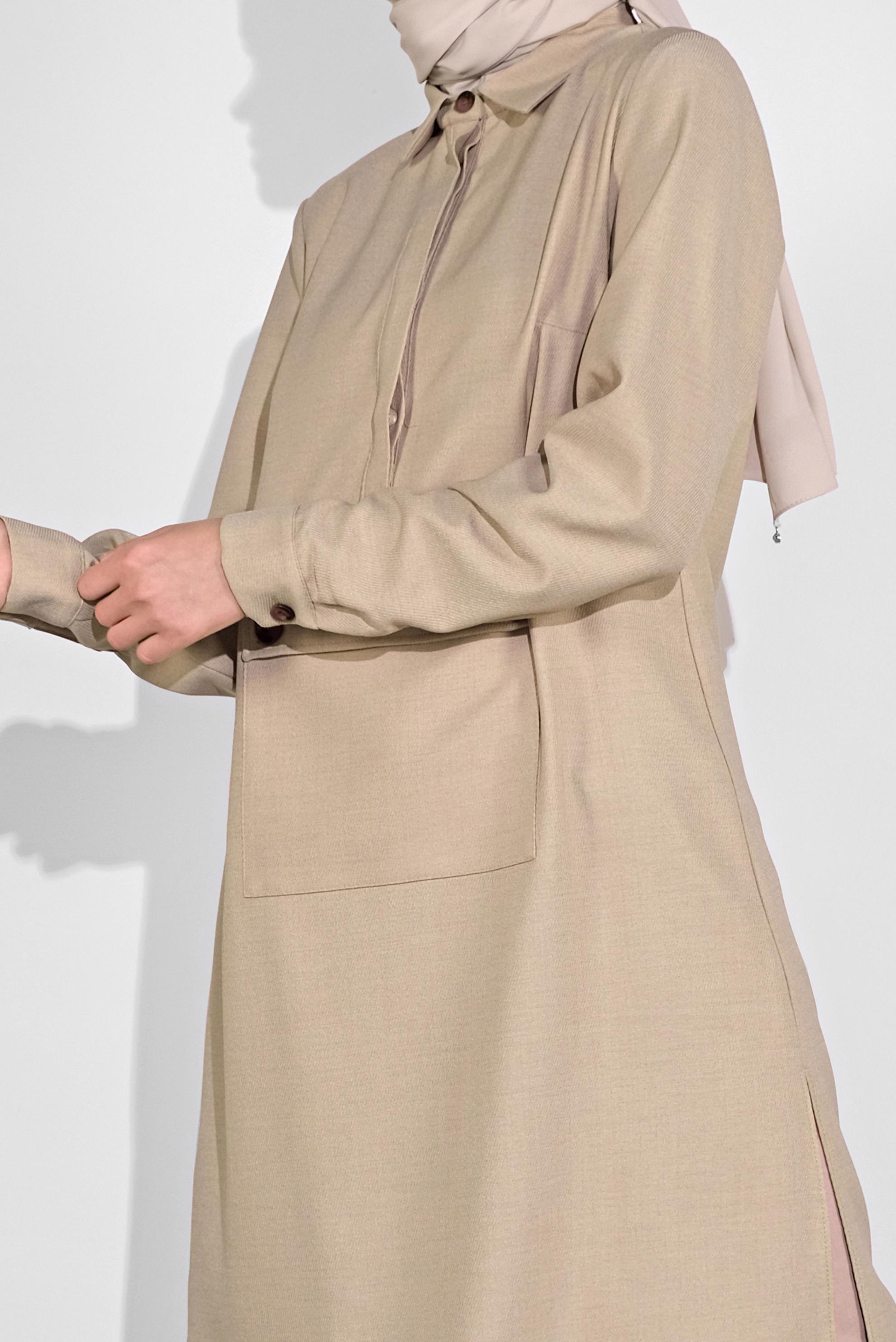 Tesettür giyim BEJ ÖNÜ CEPLİ TUNİK 41122 