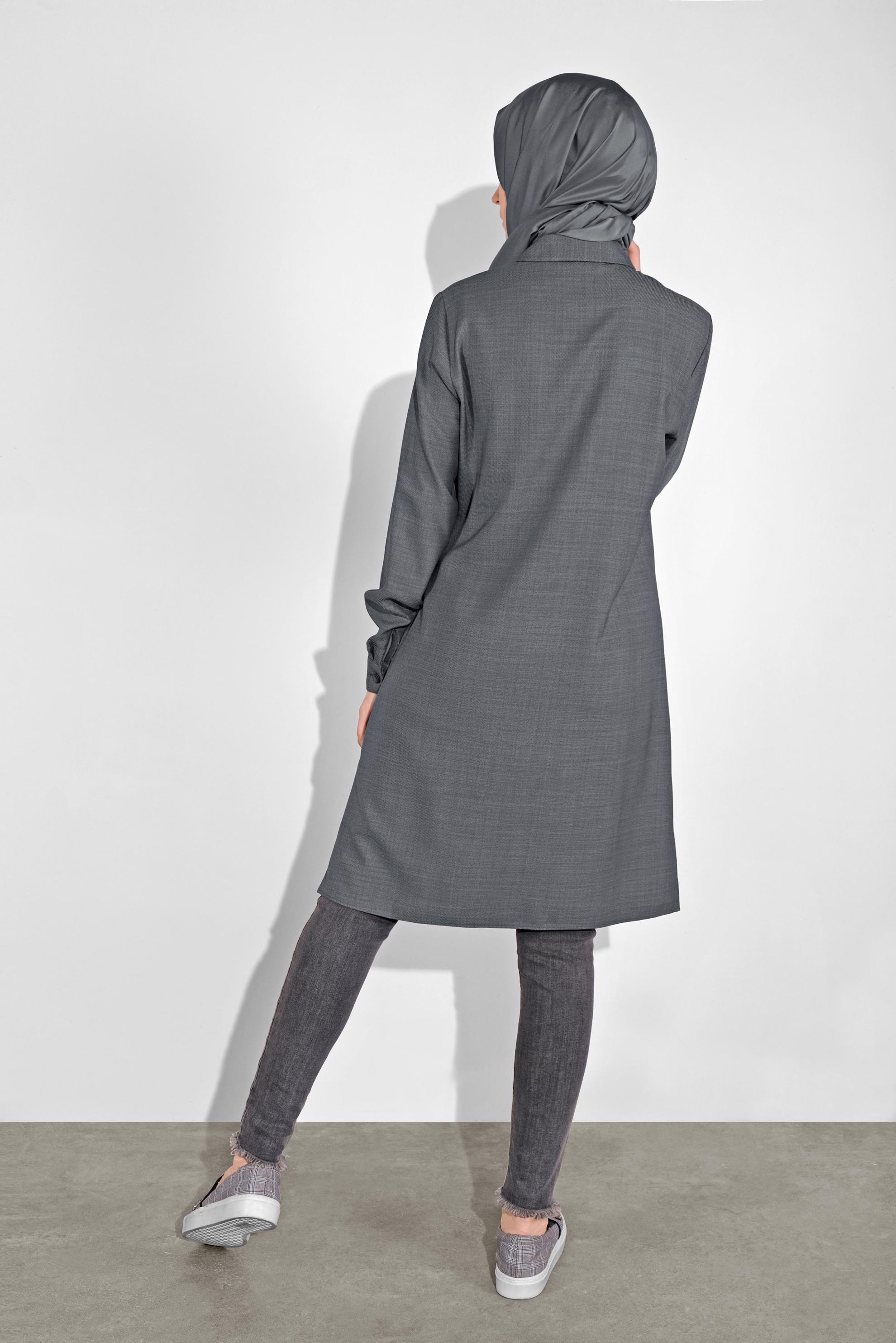 Tesettür giyim GRİ ÖNÜ CEPLİ TUNİK 41122 