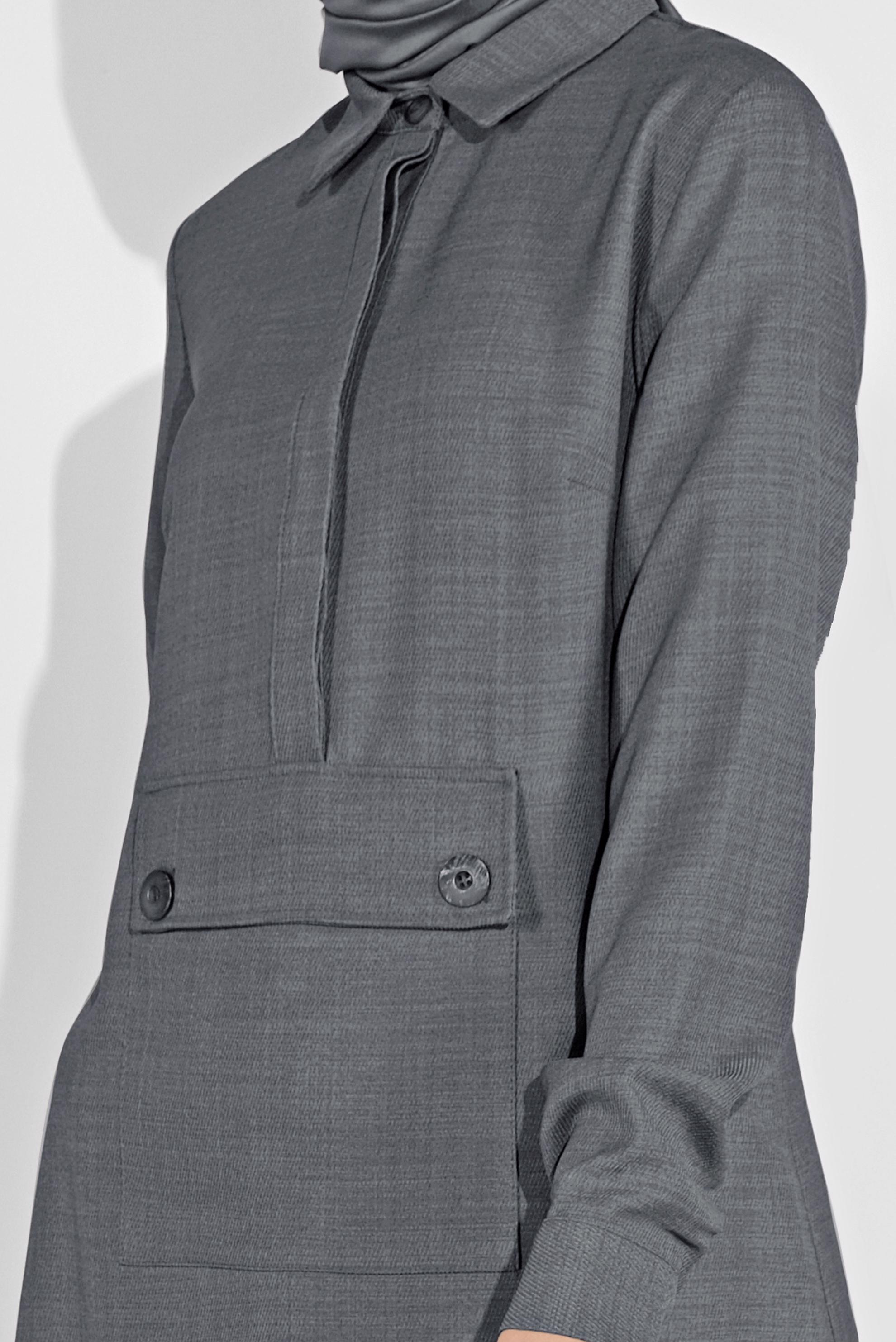 Tesettür giyim GRİ ÖNÜ CEPLİ TUNİK 41122 