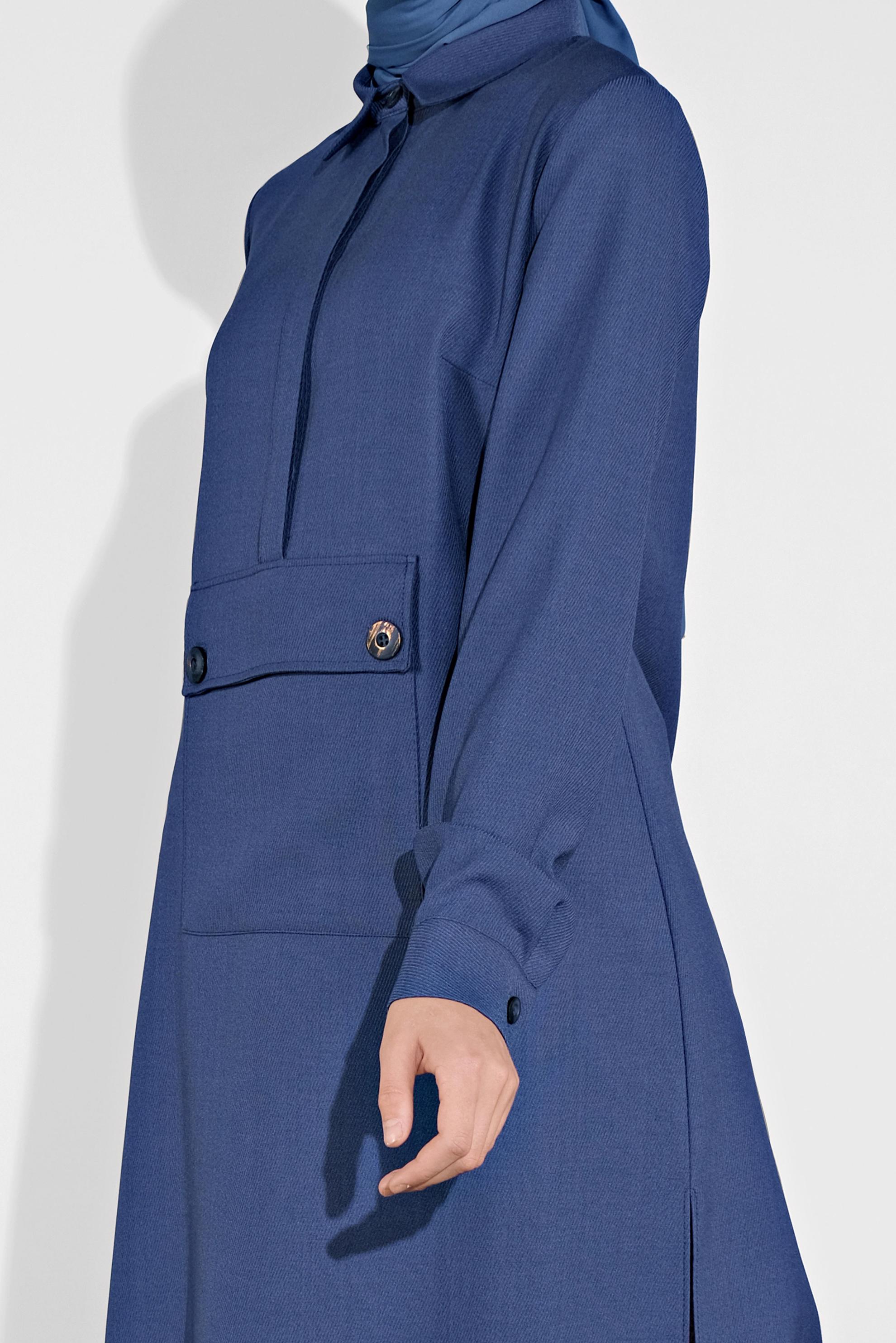 Tesettür giyim LACİVERT ÖNÜ CEPLİ TUNİK 41122 