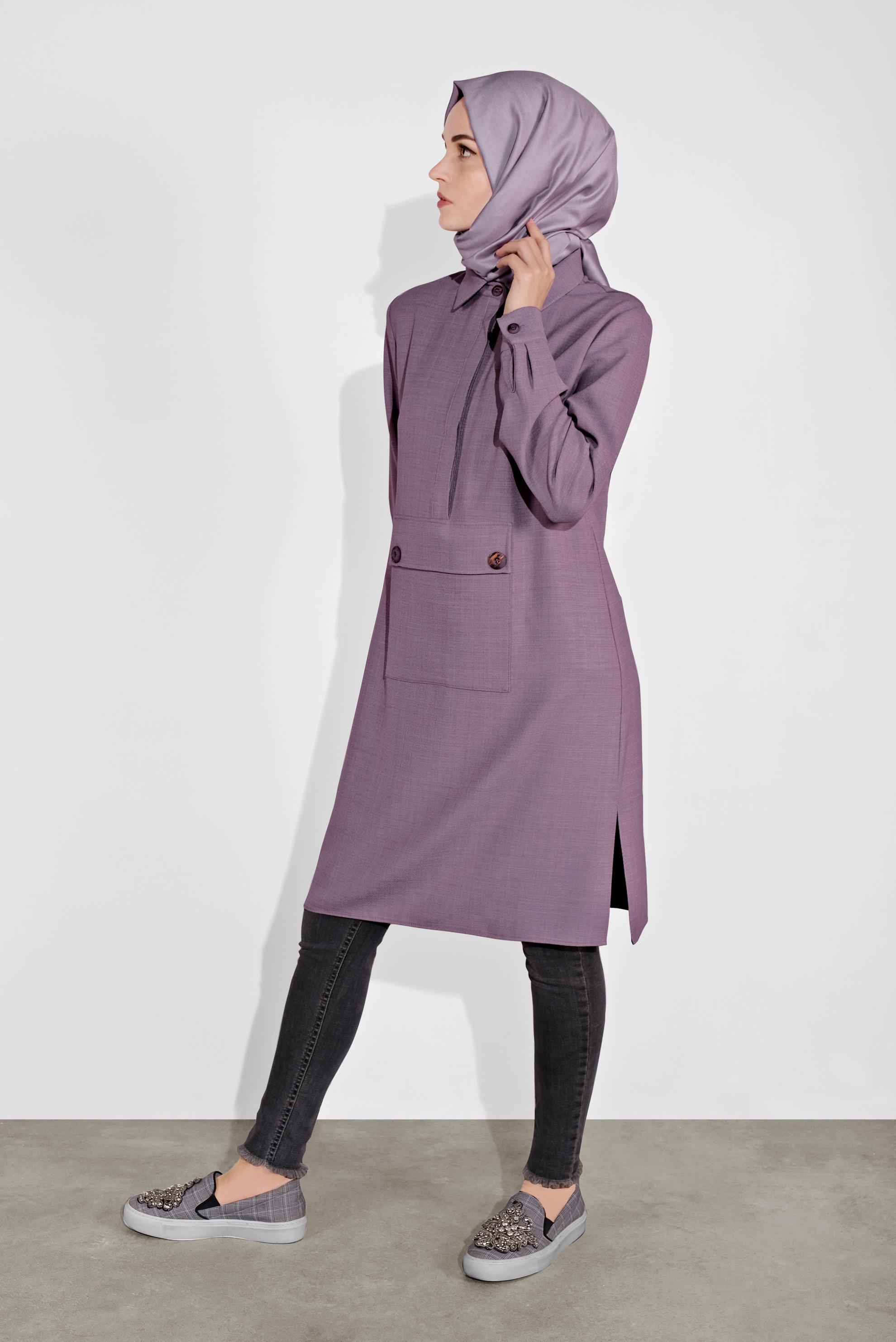 Tesettür giyim MOR ÖNÜ CEPLİ TUNİK 41122 