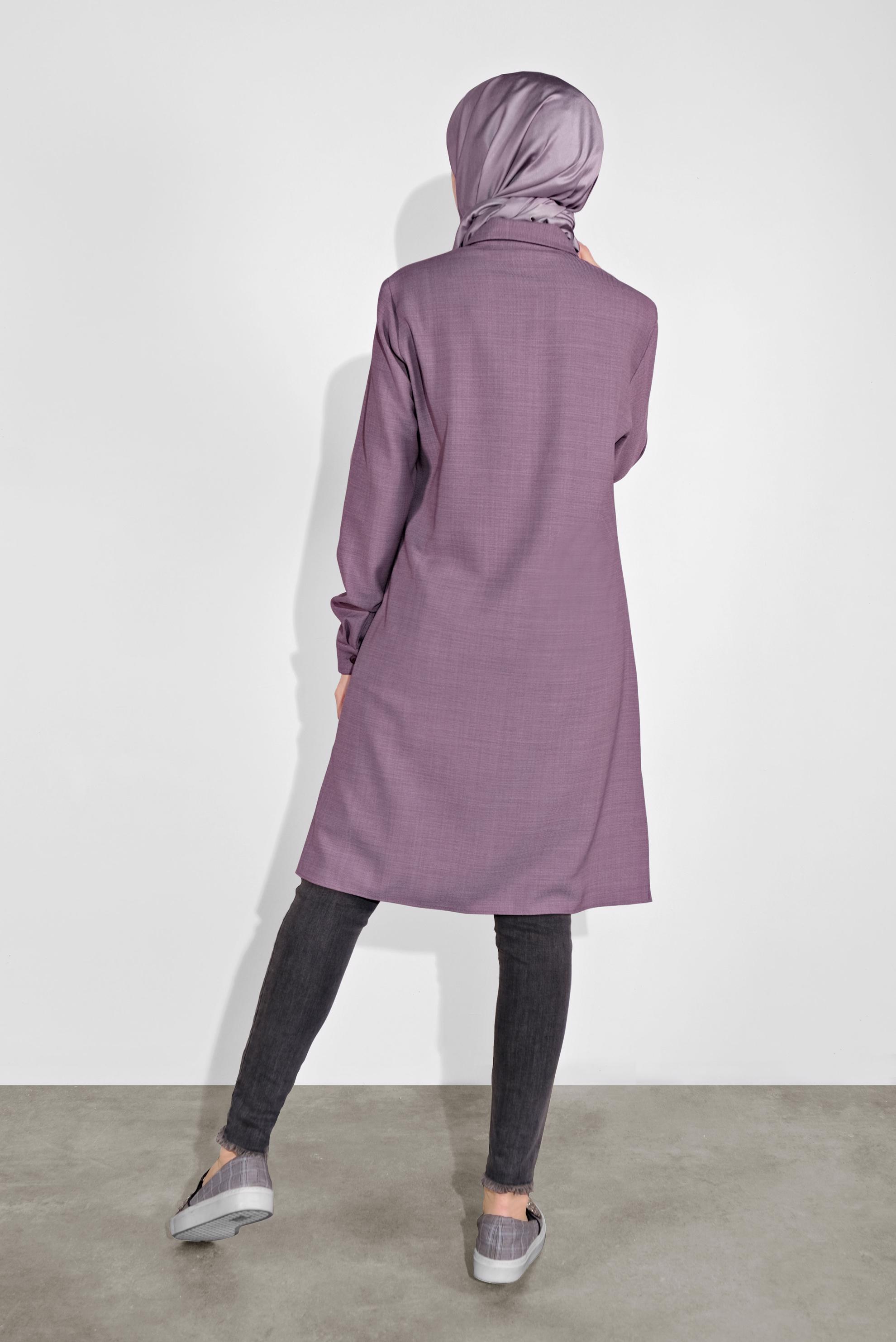 Tesettür giyim MOR ÖNÜ CEPLİ TUNİK 41122 