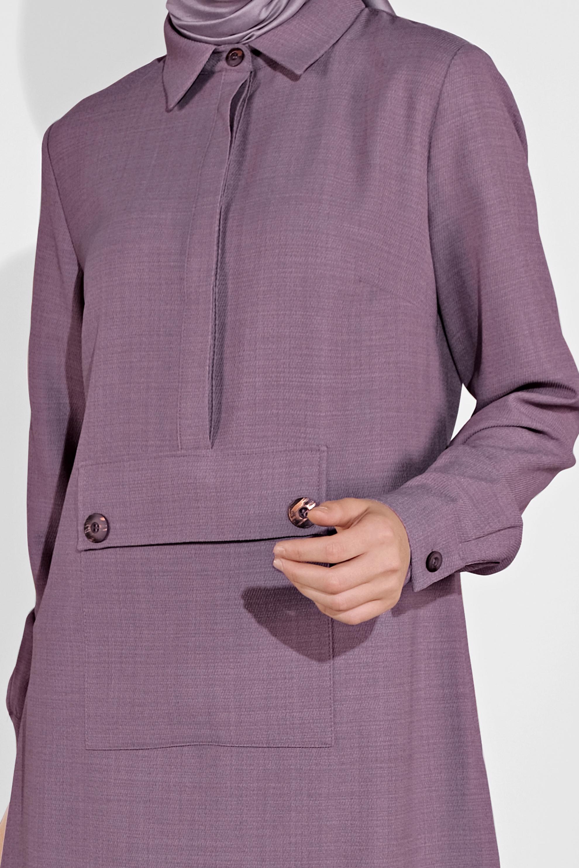 Tesettür giyim MOR ÖNÜ CEPLİ TUNİK 41122 