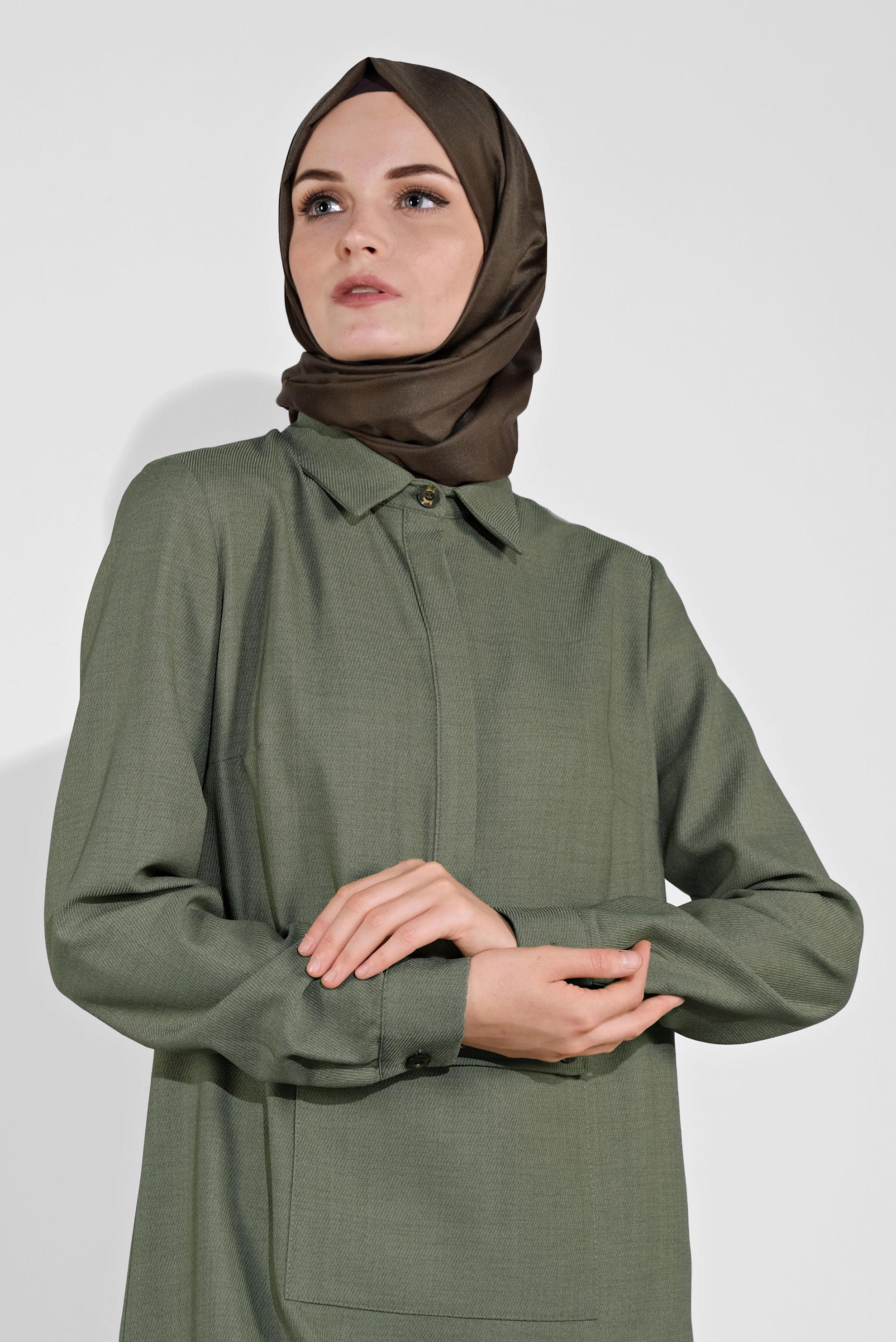Tesettür giyim YEŞİL ÖNÜ CEPLİ TUNİK 41122 