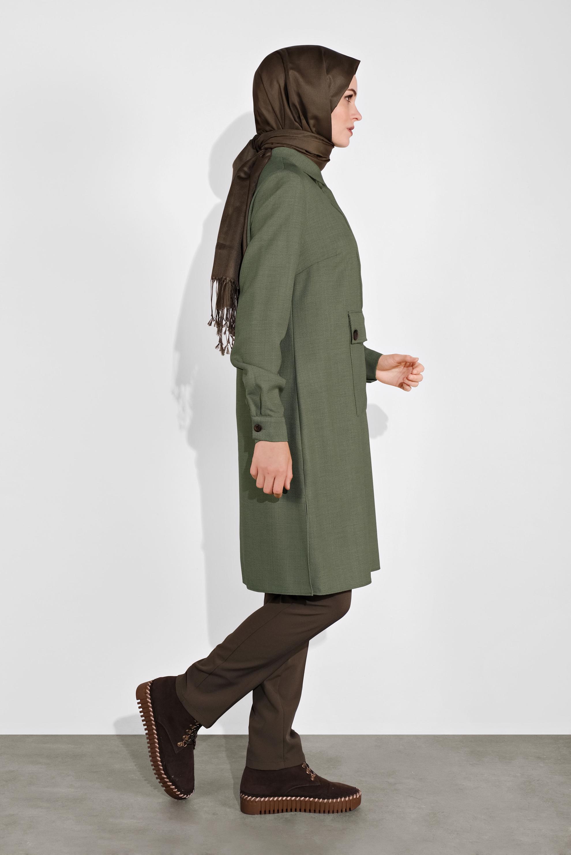 Tesettür giyim YEŞİL ÖNÜ CEPLİ TUNİK 41122 