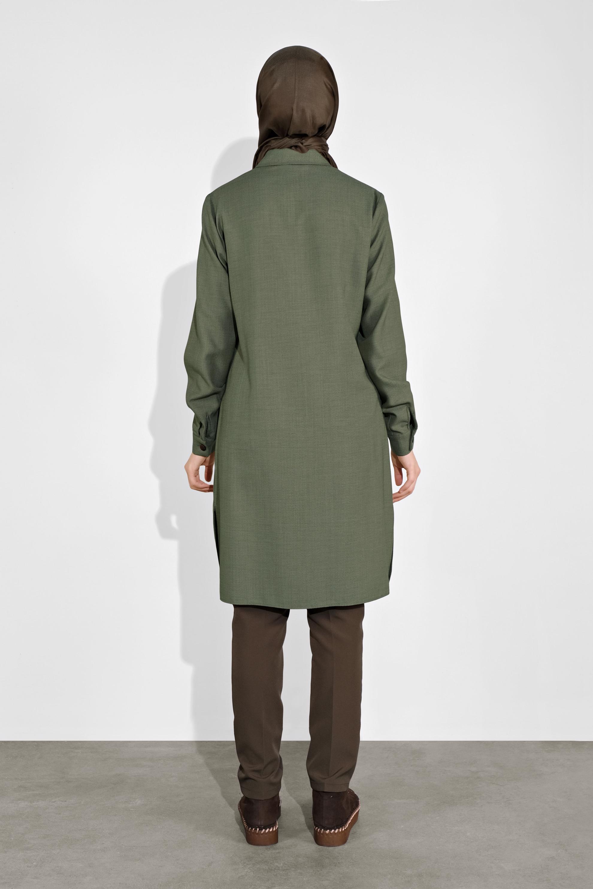 Tesettür giyim YEŞİL ÖNÜ CEPLİ TUNİK 41122 