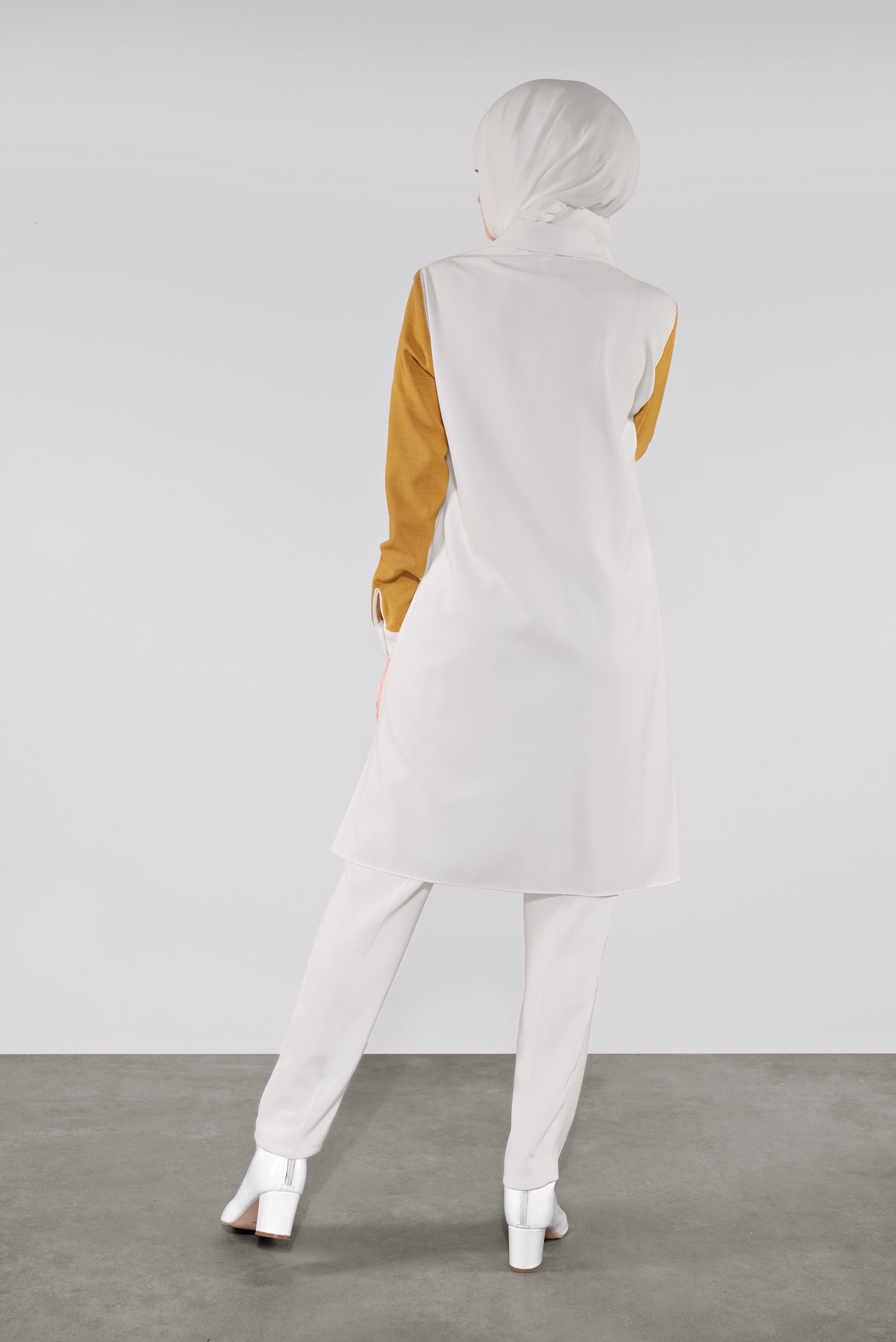 Tesettür giyim SARI DÜĞMELİ CEPLİ TUNİK 41123 