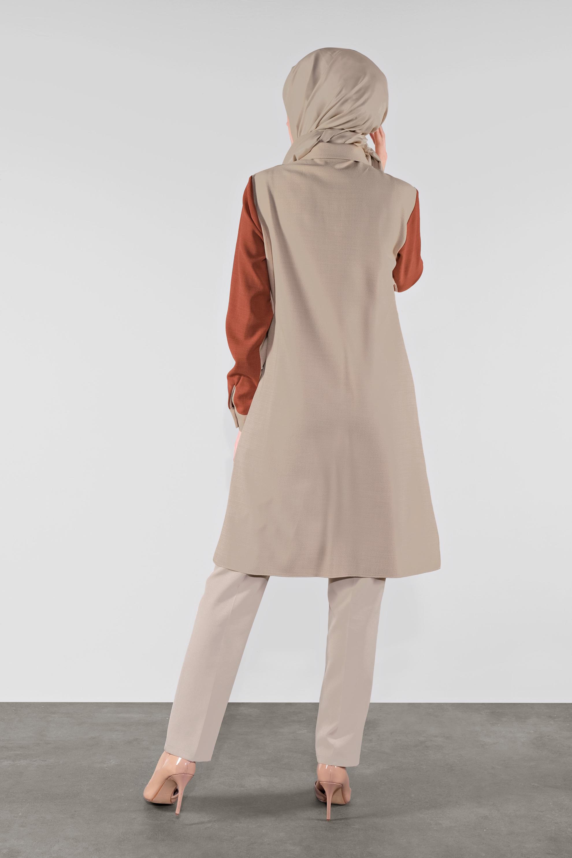 Tesettür giyim TURUNCU DÜĞMELİ CEPLİ TUNİK 41123 