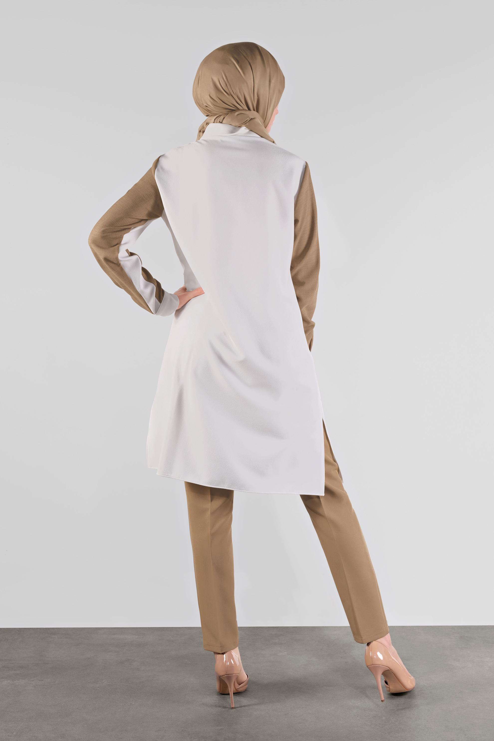 Tesettür giyim KAHVE DÜĞMELİ CEPLİ TUNİK 41123 